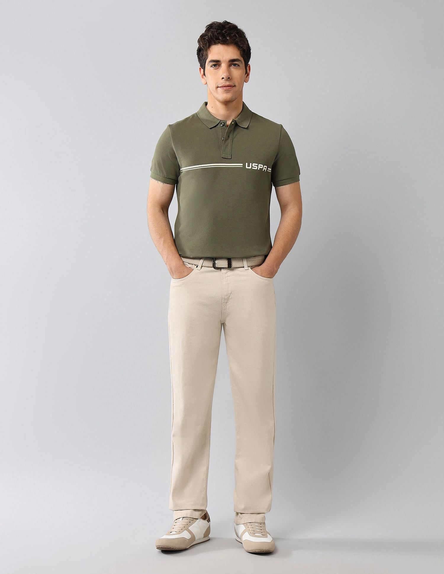 Brand Printed Muscle Fit Polo Shirt Light Olive - U.S. POLO ASSN. | Large