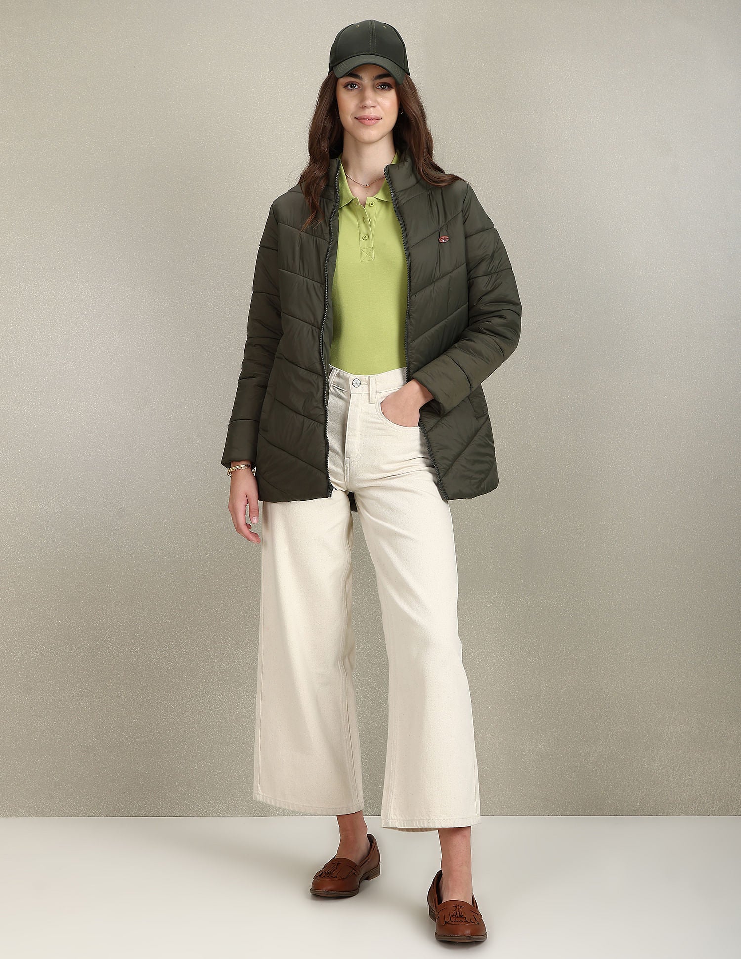 High Neck Longline Puffer Jacket Olive - U.S. POLO ASSN. | Large