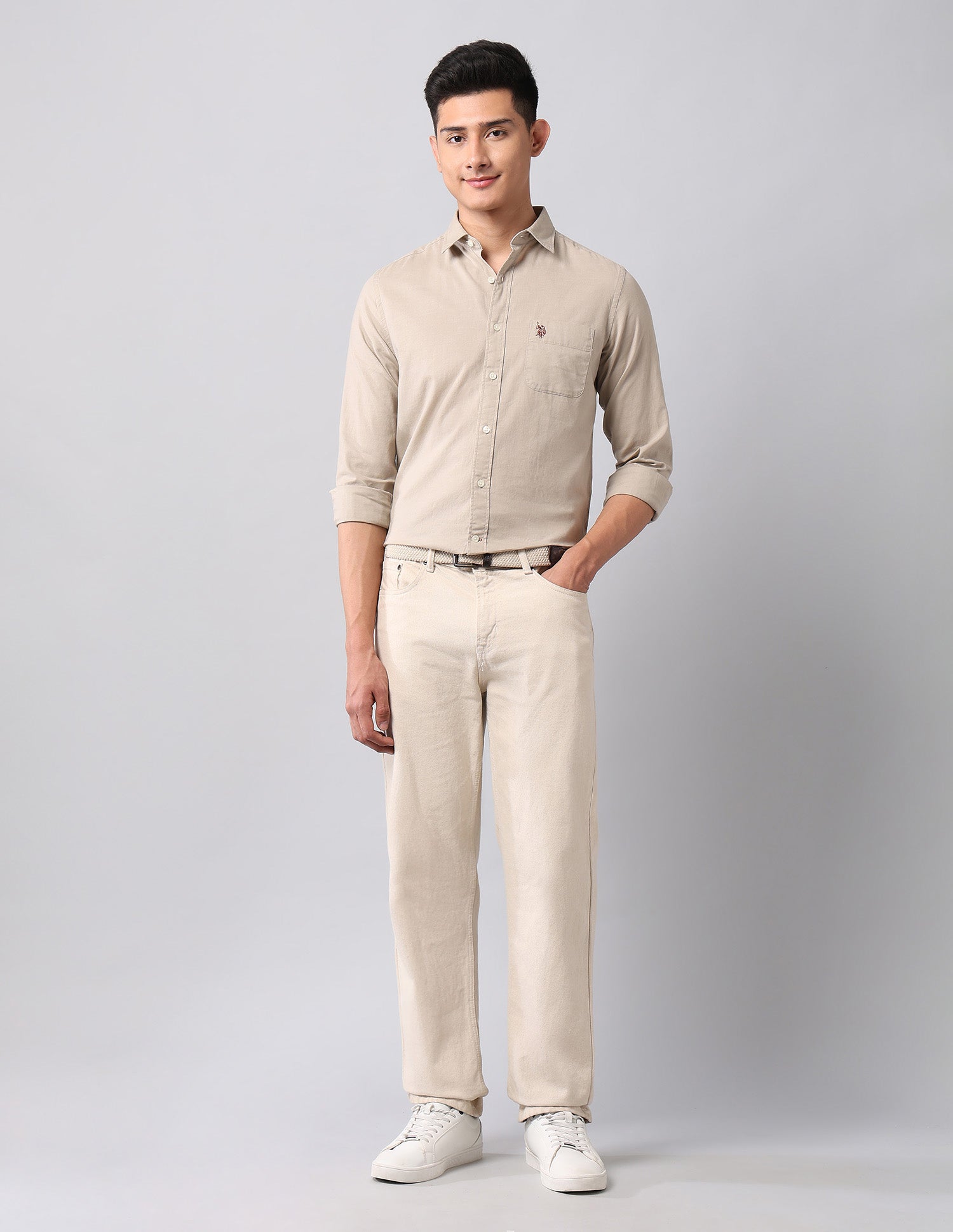 Solid Pure Cotton Shirt Beige - U.S. Polo Assn. India | Large