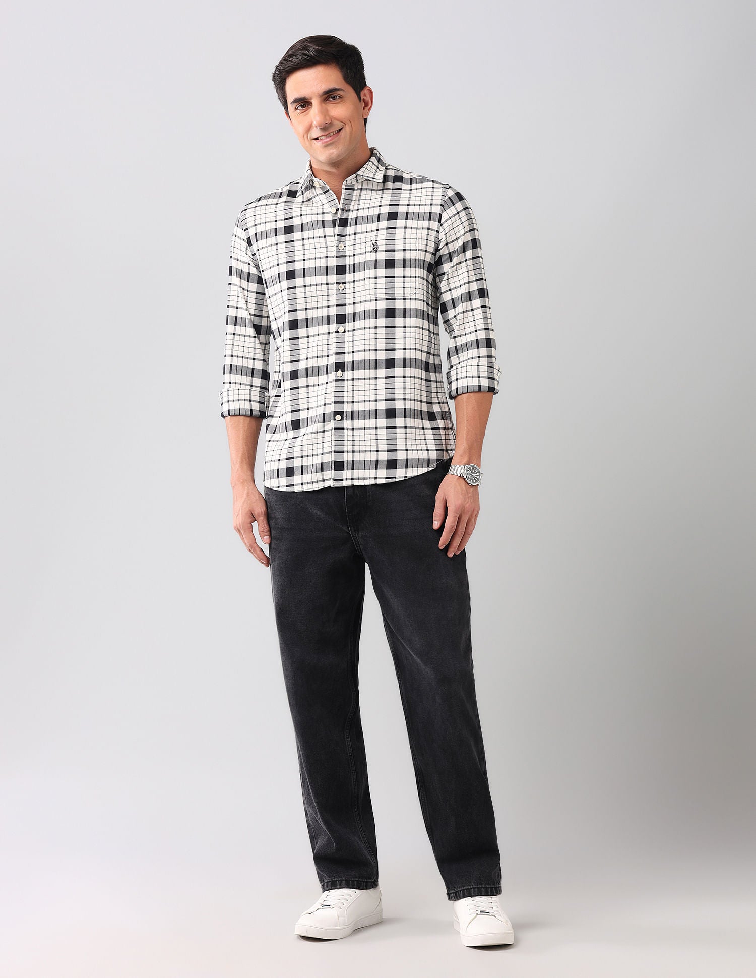 Tartan Checked Pure Cotton Shirt Ivory - U.S. POLO ASSN. | Large