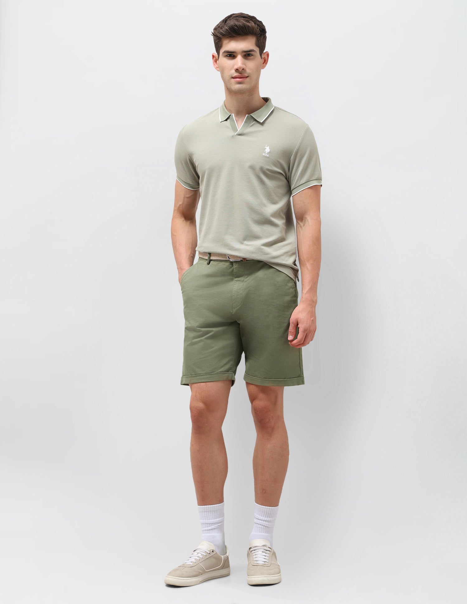 Slim Fit Twill Shorts Green - U.S. Polo Assn. India | Large