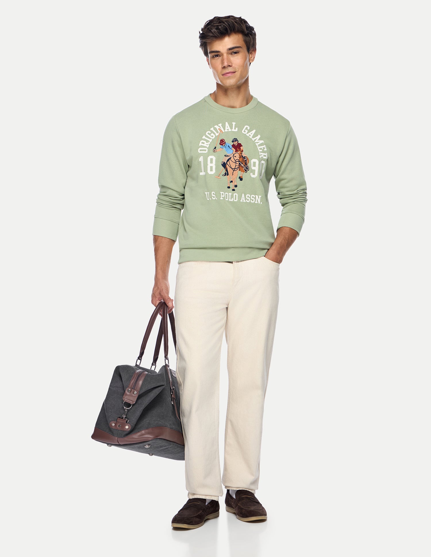 Graphic Brand Printed Regular Fit Sweatshirt Light Green - U.S. Polo Assn. India | Large