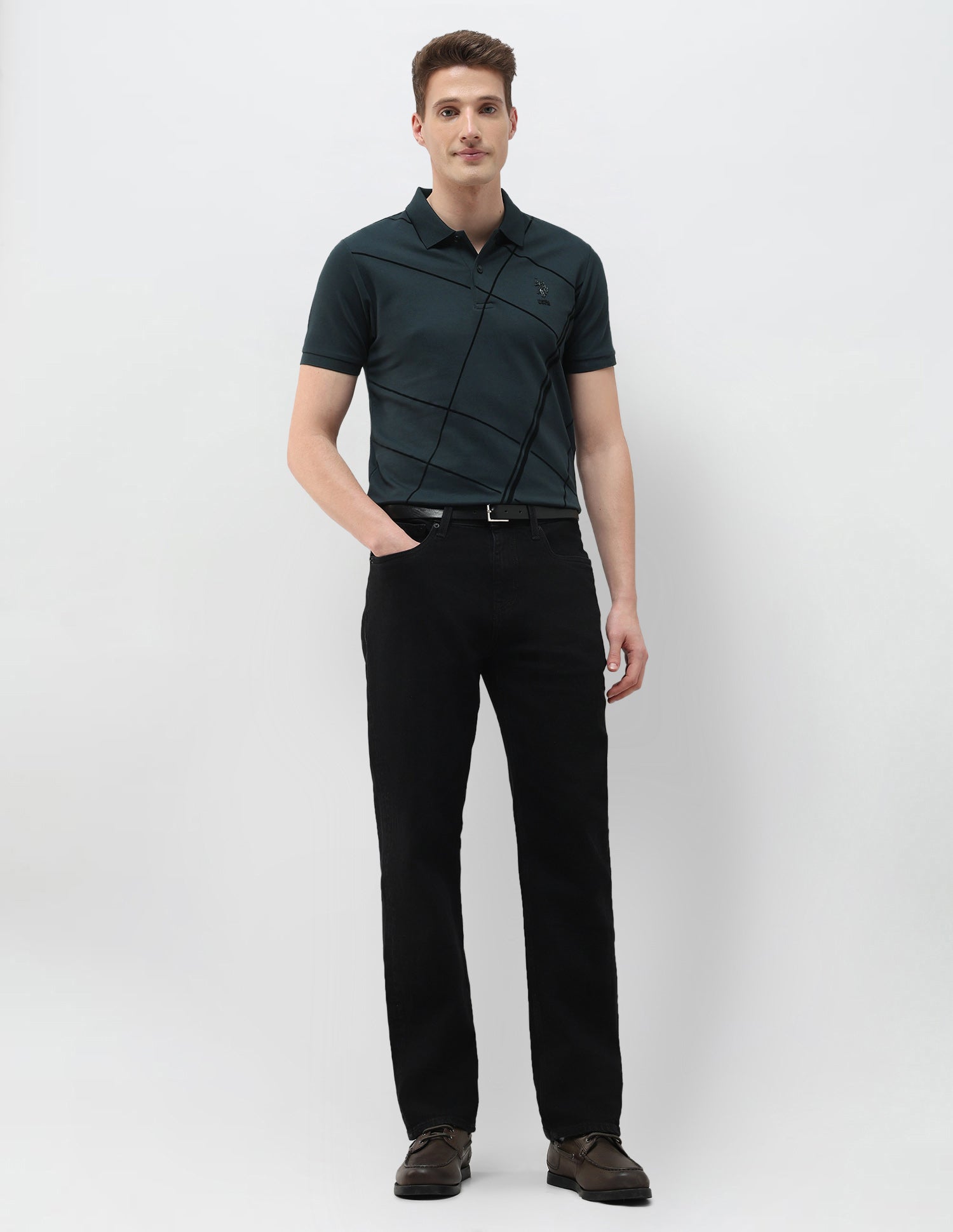 Geometric Printed Black & Gold Polo Shirt Teal - U.S. Polo Assn. India | Large