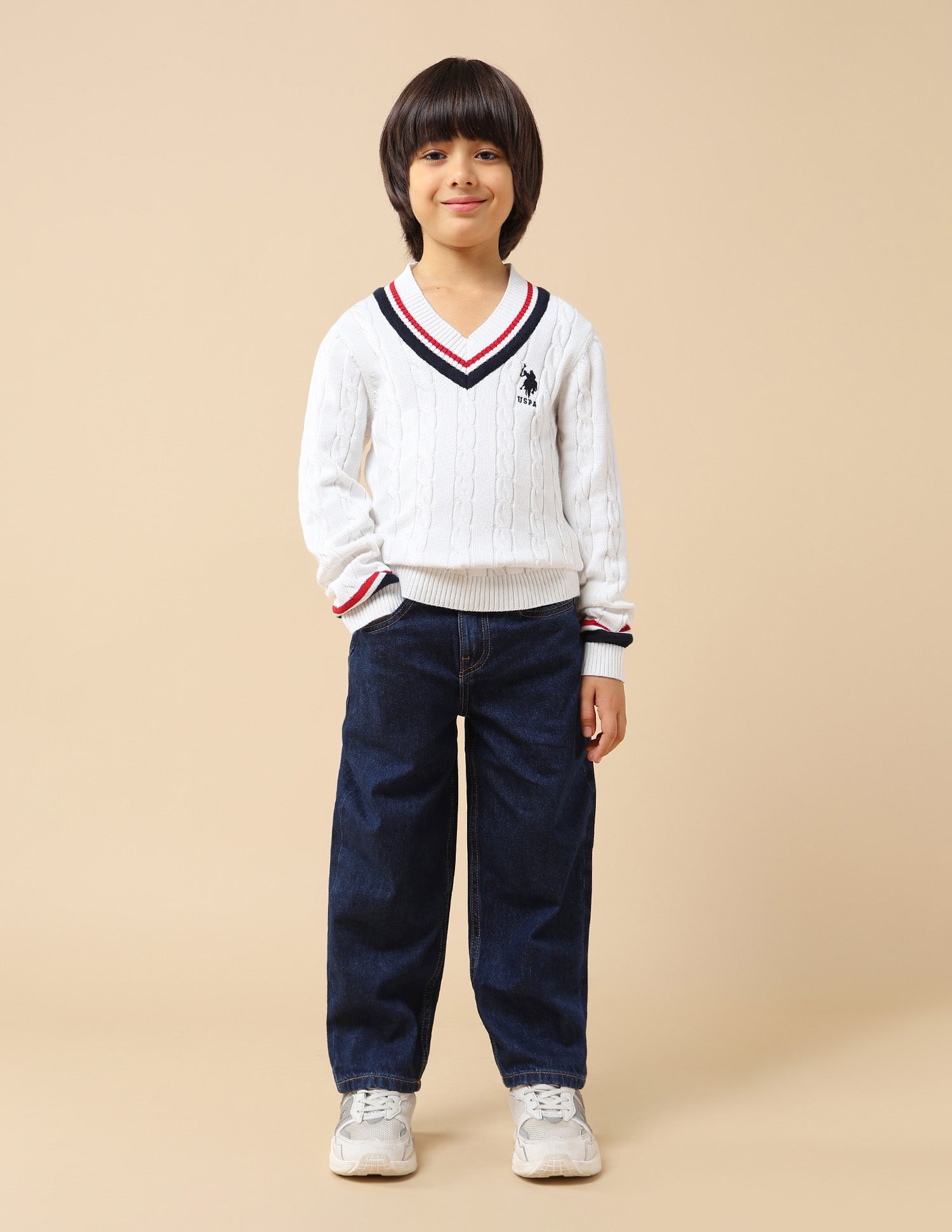 Boys Patterned Cable Knit Sweater White - U.S. POLO ASSN. | Large