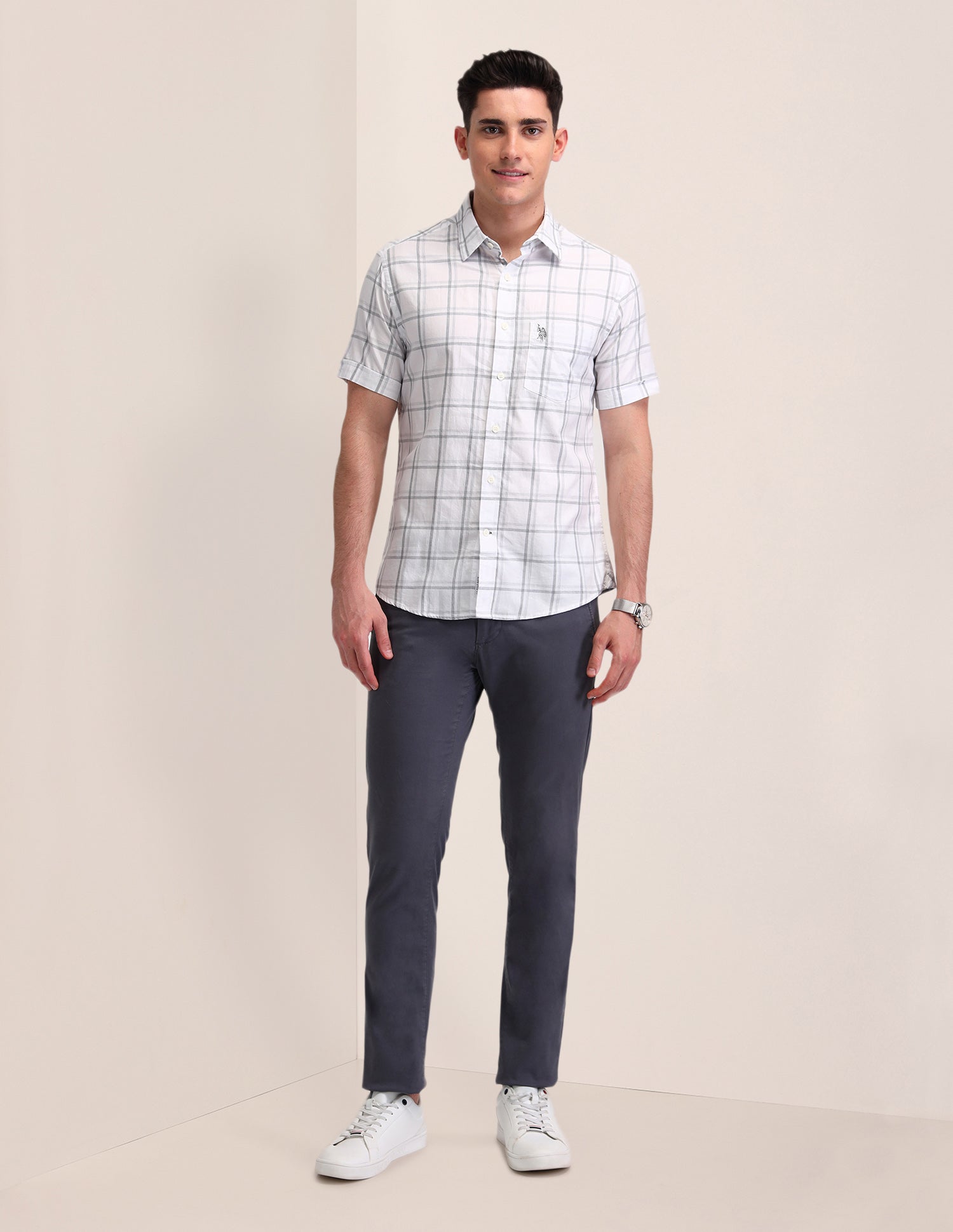Dupplin Checked Tailored Fit Shirt White - U.S. Polo Assn. India | Large