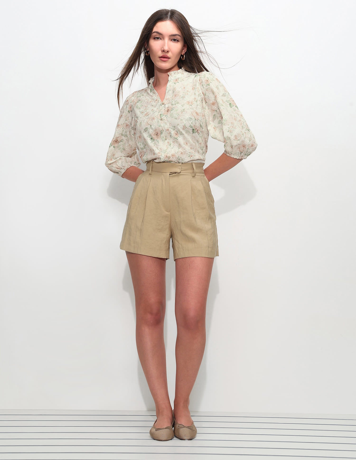 Relaxed Fit Floral Printed Top Beige - U.S. Polo Assn. India | Large