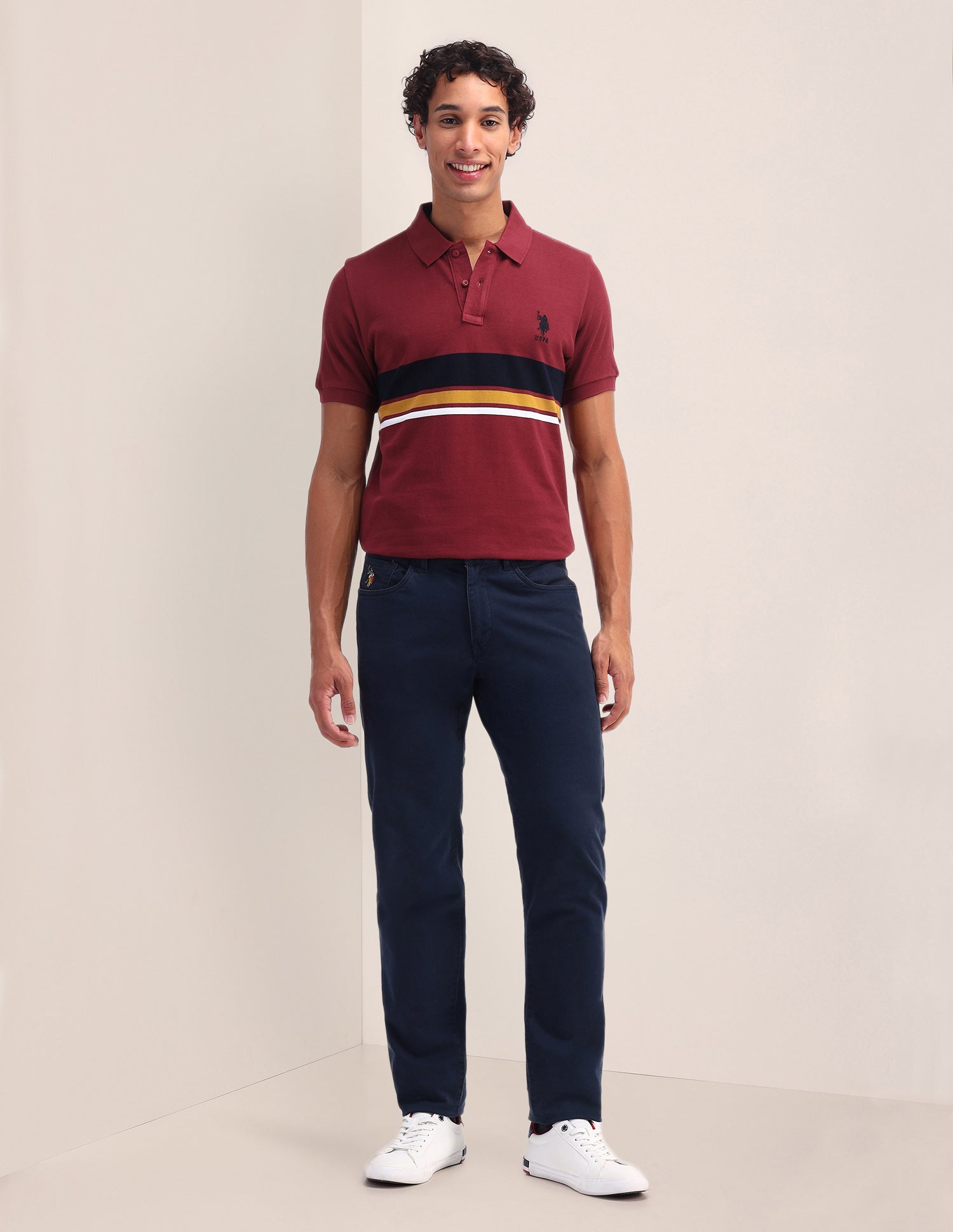 Horizontal Striped Slim Fit Polo Shirt Red - U.S. Polo Assn. India | Large