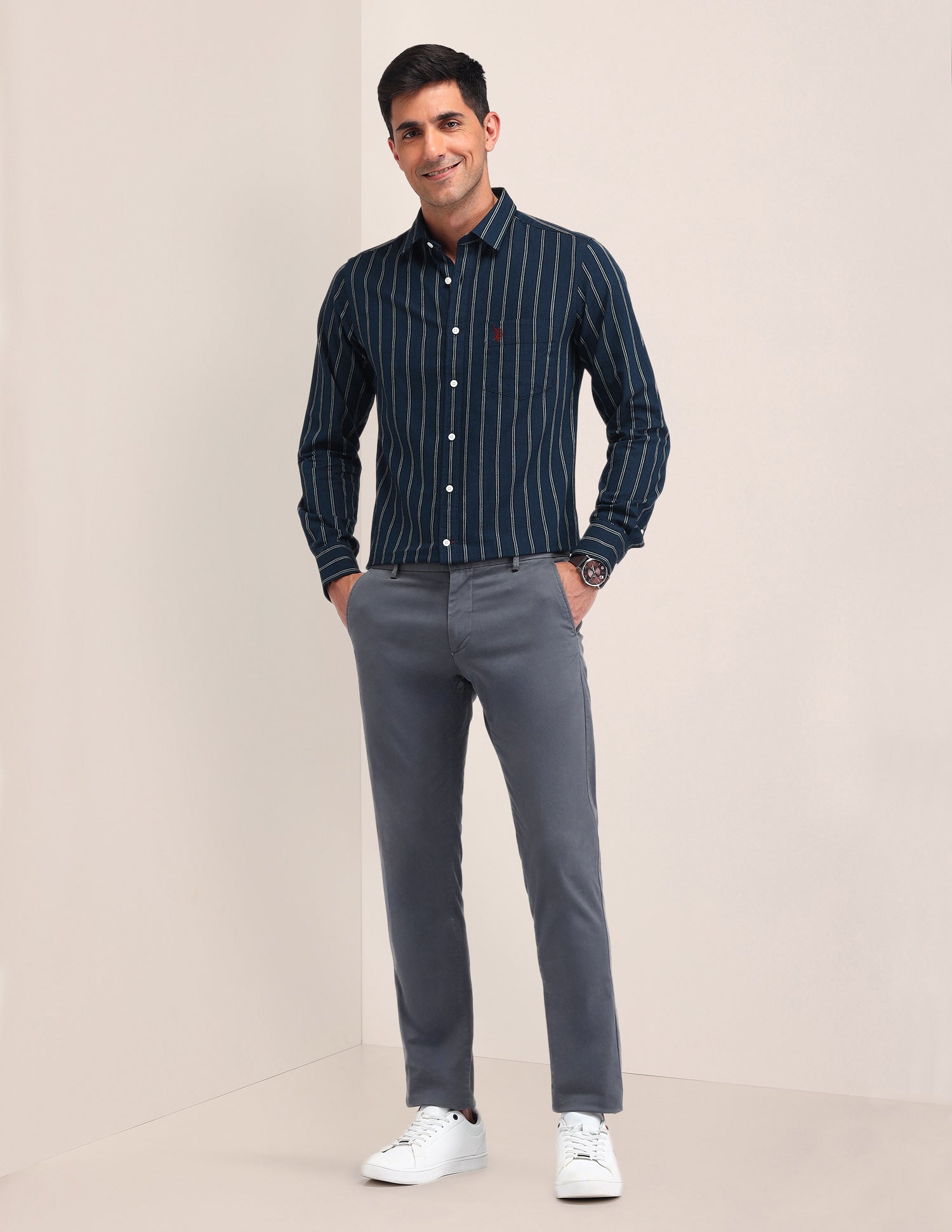 Vertical Striped Tailored Fit Shirt Dark Green - U.S. POLO ASSN. | Large