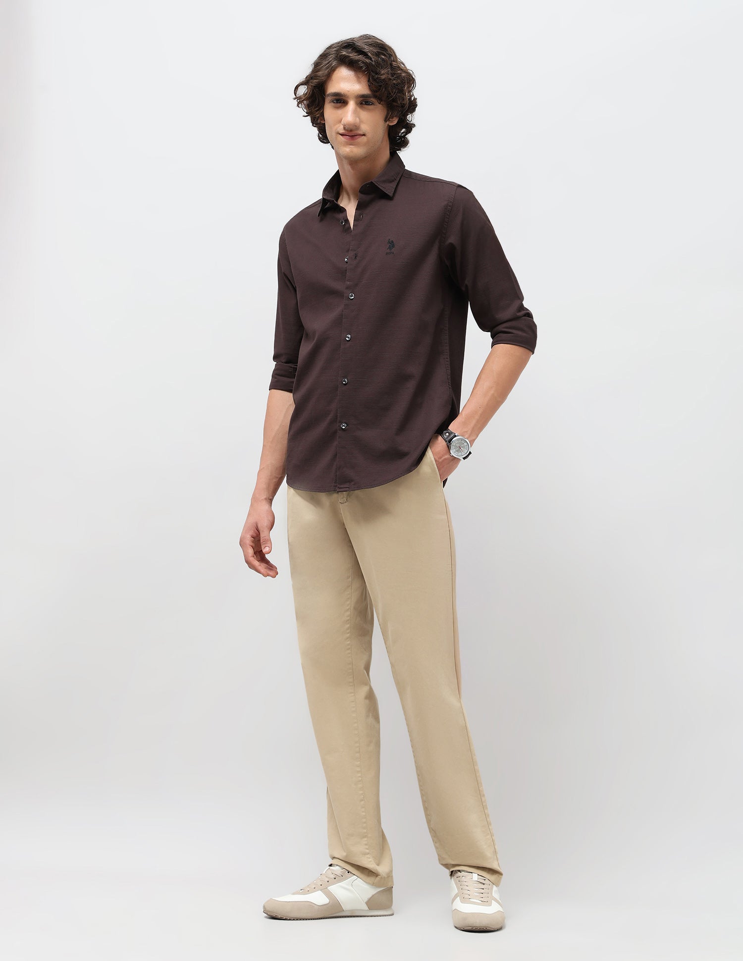 Slim Fit Pure Cotton Shirt Wine - U.S. Polo Assn. India | Large
