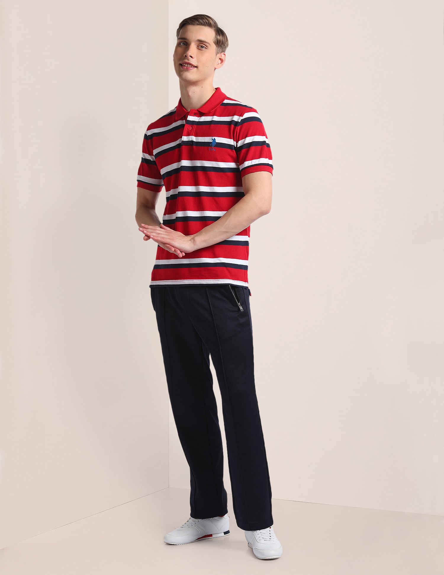 Horizontal Stripe Cotton Polo Shirt Red - U.S. Polo Assn. India | Large