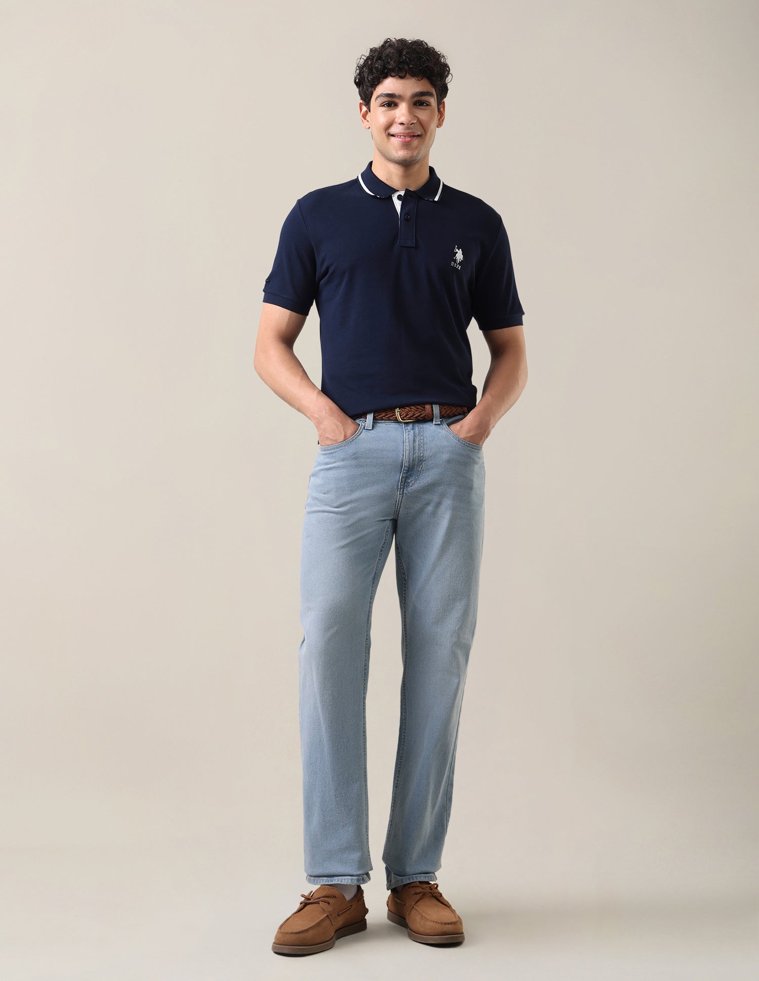 Solid Slim Fit Polo Shirt Dark Blue - U.S. Polo Assn. India | Large