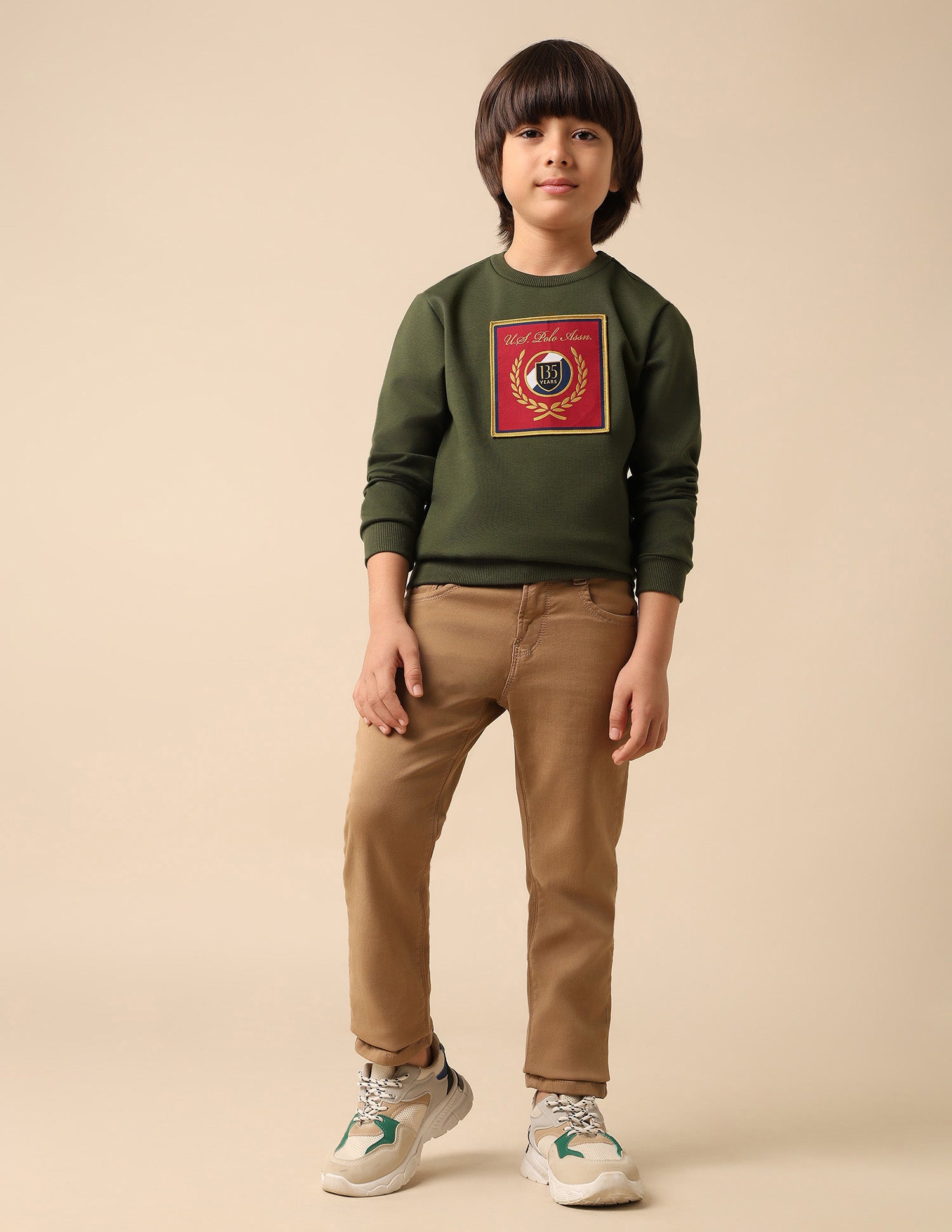 Boys Brand Embroidered Regular Fit Sweatshirt Olive - U.S. POLO ASSN. | Large