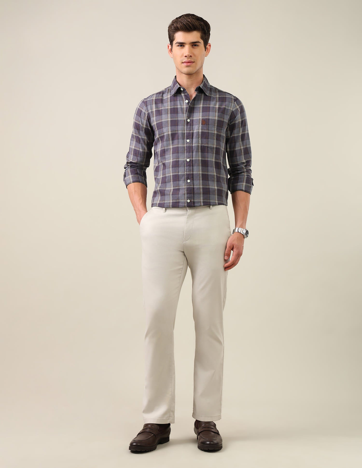 Twill Plaid Checked Shirt Purple - U.S. Polo Assn. India | Large
