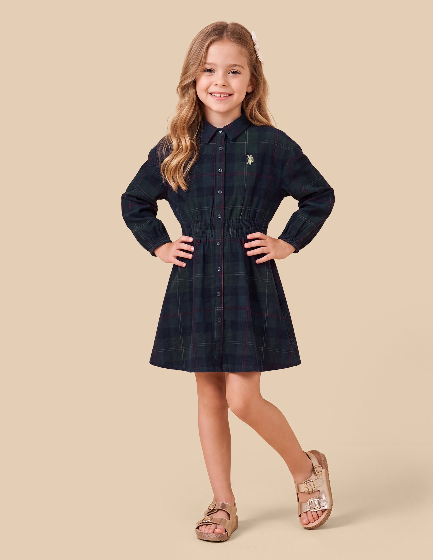 Corduroy Checked Shirt Dress Green - U.S. Polo Assn. India | Large