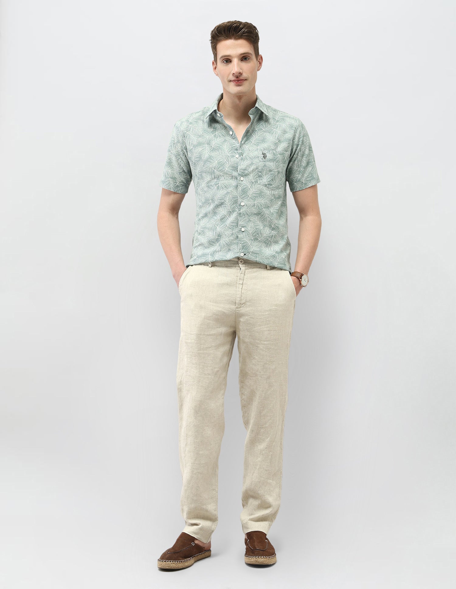 Tropical Printed Tailored Fit Shirt Green - U.S. Polo Assn. India | Large