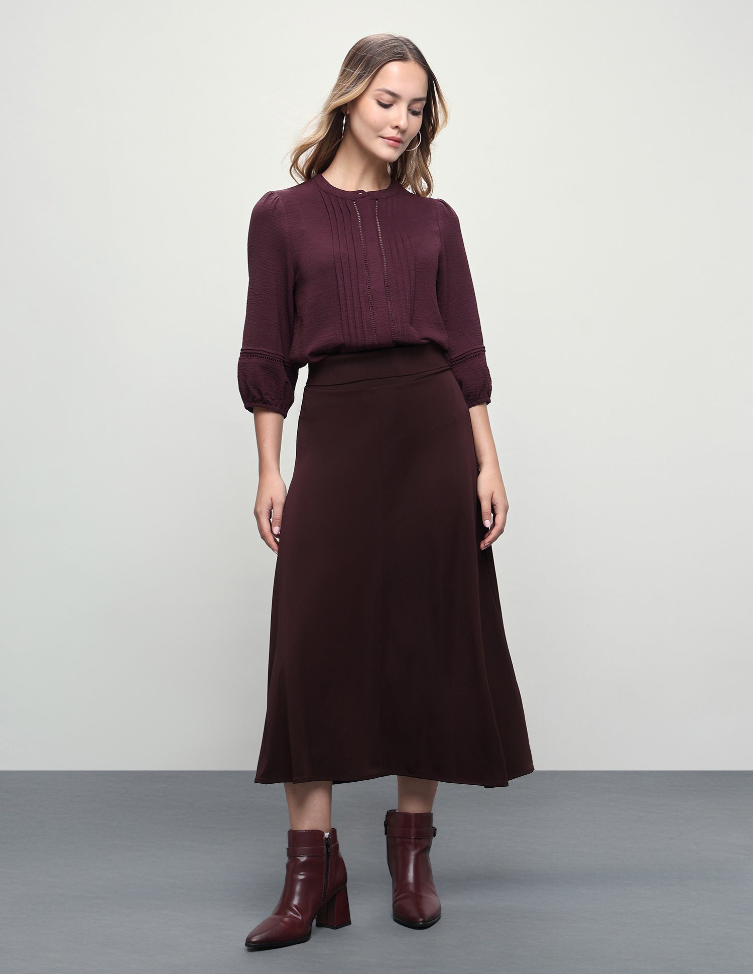 Band Collar Puff Sleeve Top Maroon - U.S. Polo Assn. India | Large
