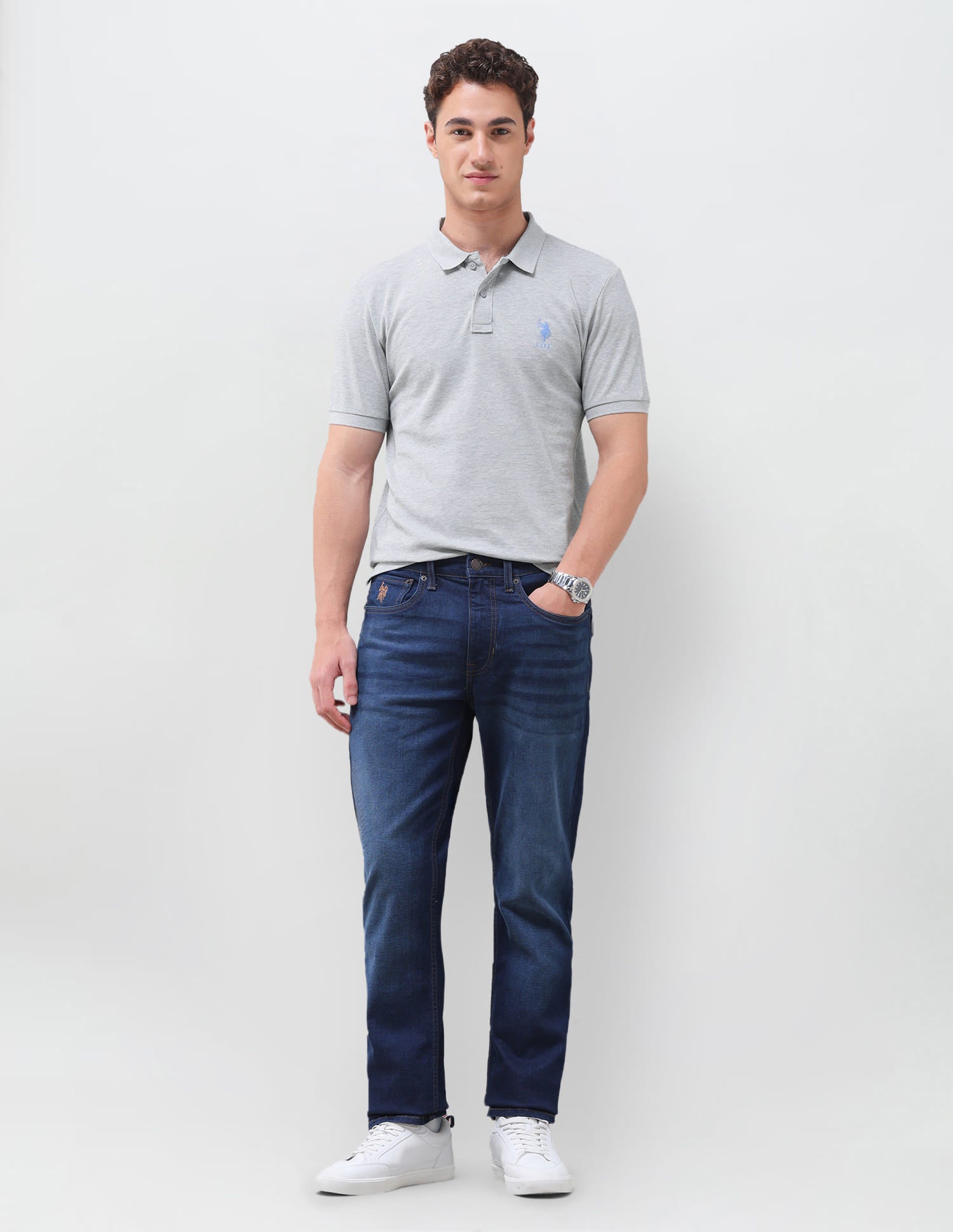 Solid Slim Fit Polo Shirt Grey - U.S. Polo Assn. India | Large