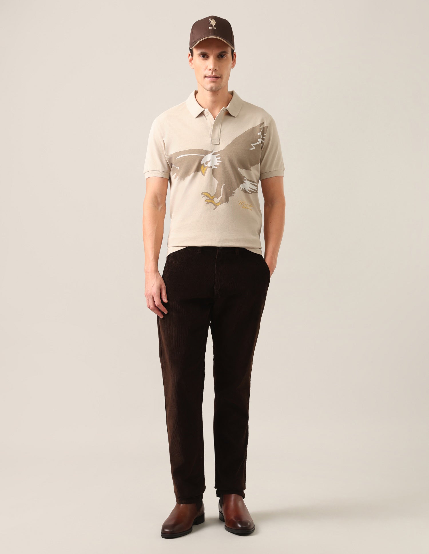 Graphic Printed Slim Fit Polo Shirt Beige - U.S. Polo Assn. India | Large