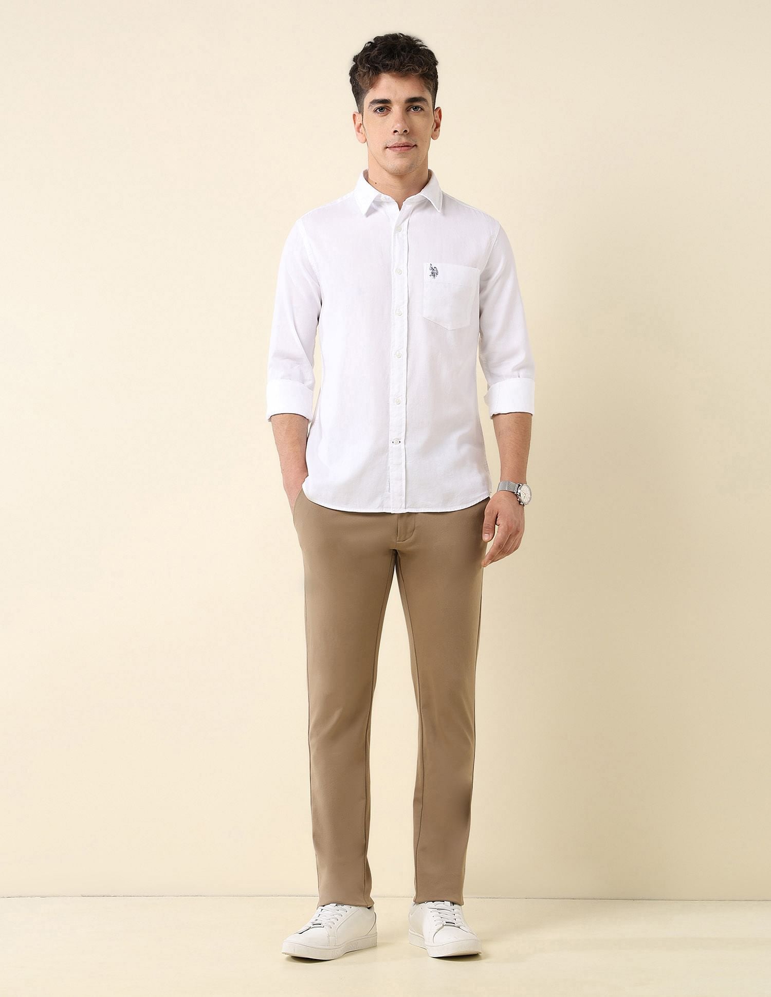 Tailored Fit Dobby Shirt White - U.S. Polo Assn. India | Large