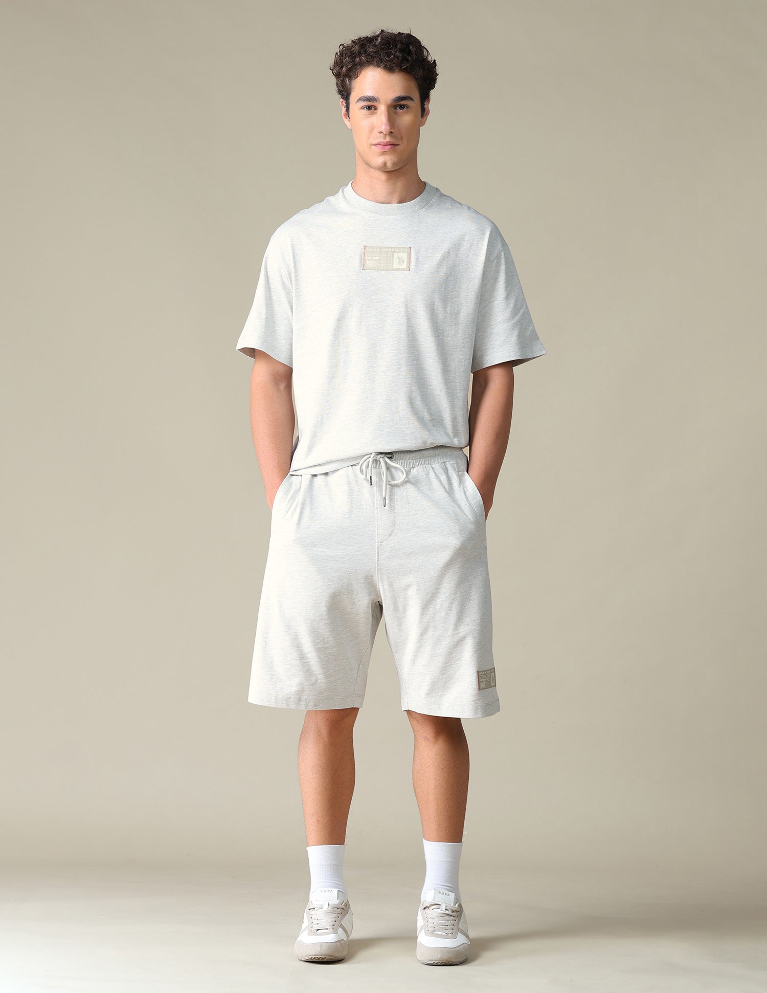 Heathered Regular Fit Shorts Ecru Melange - U.S. Polo Assn. India | Large