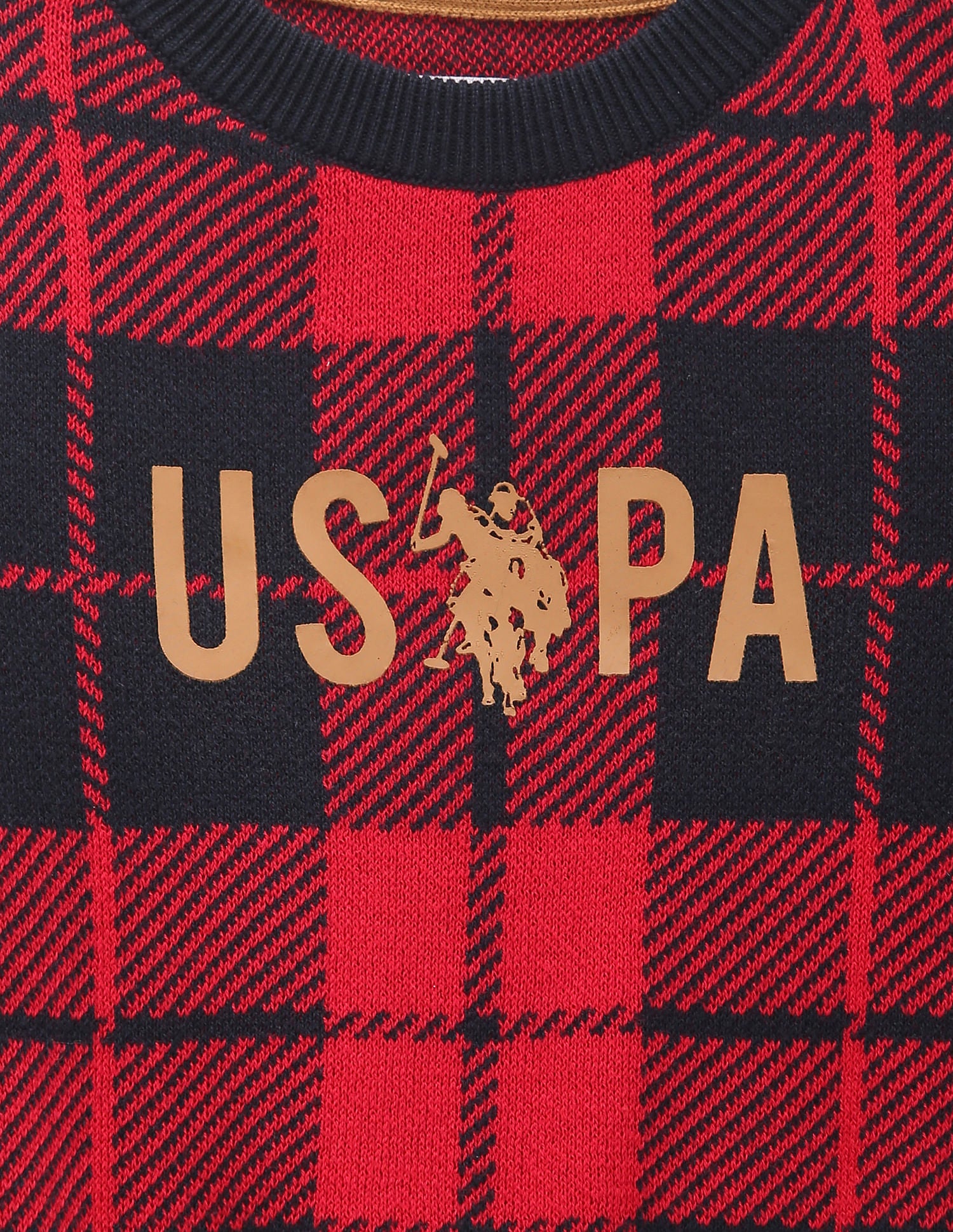 Boys Crew Neck Check Sweater Red - U.S. POLO ASSN. | Large
