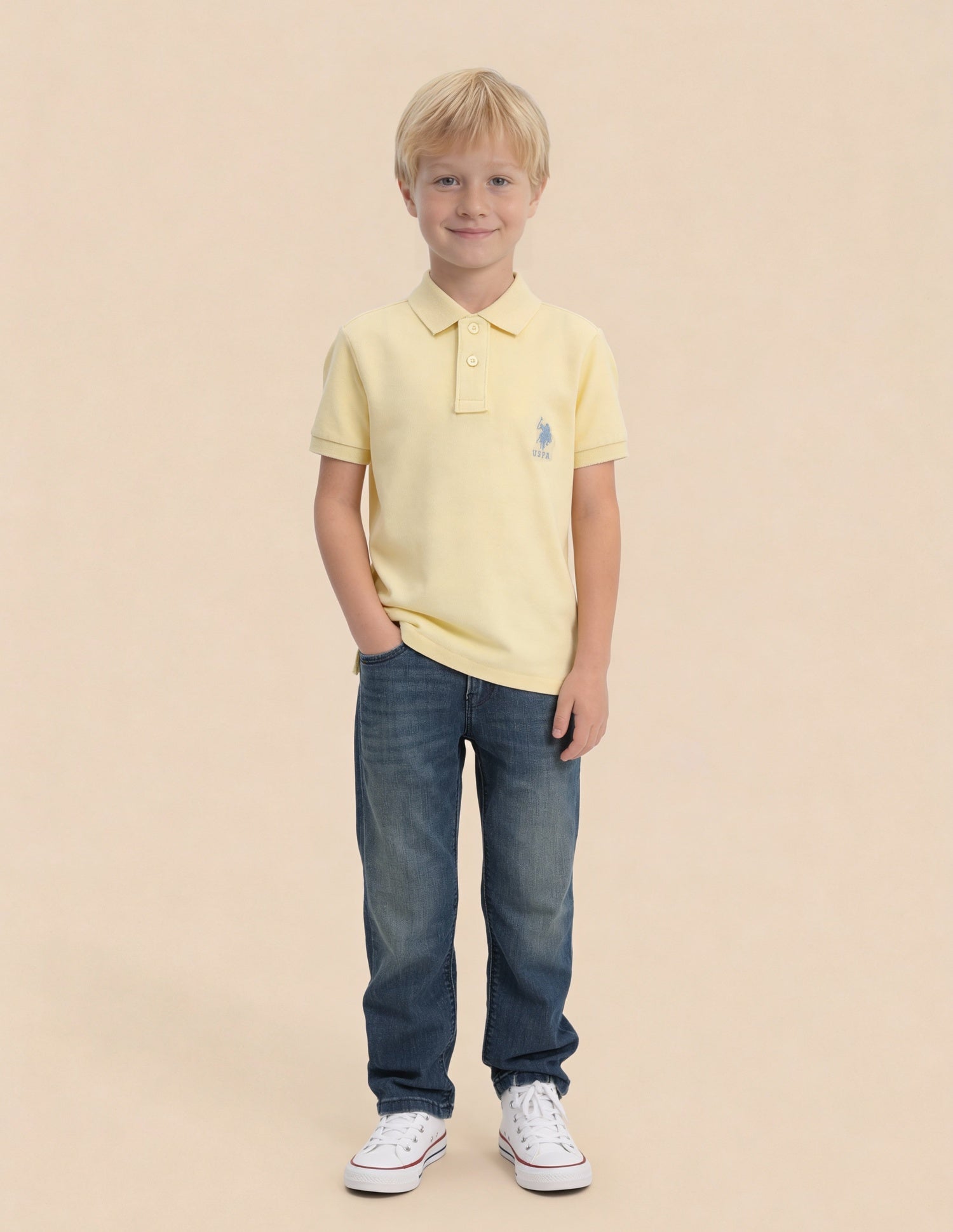 Boys Solid Regular Fit Polo Shirt Light Yellow - U.S. Polo Assn. India | Large