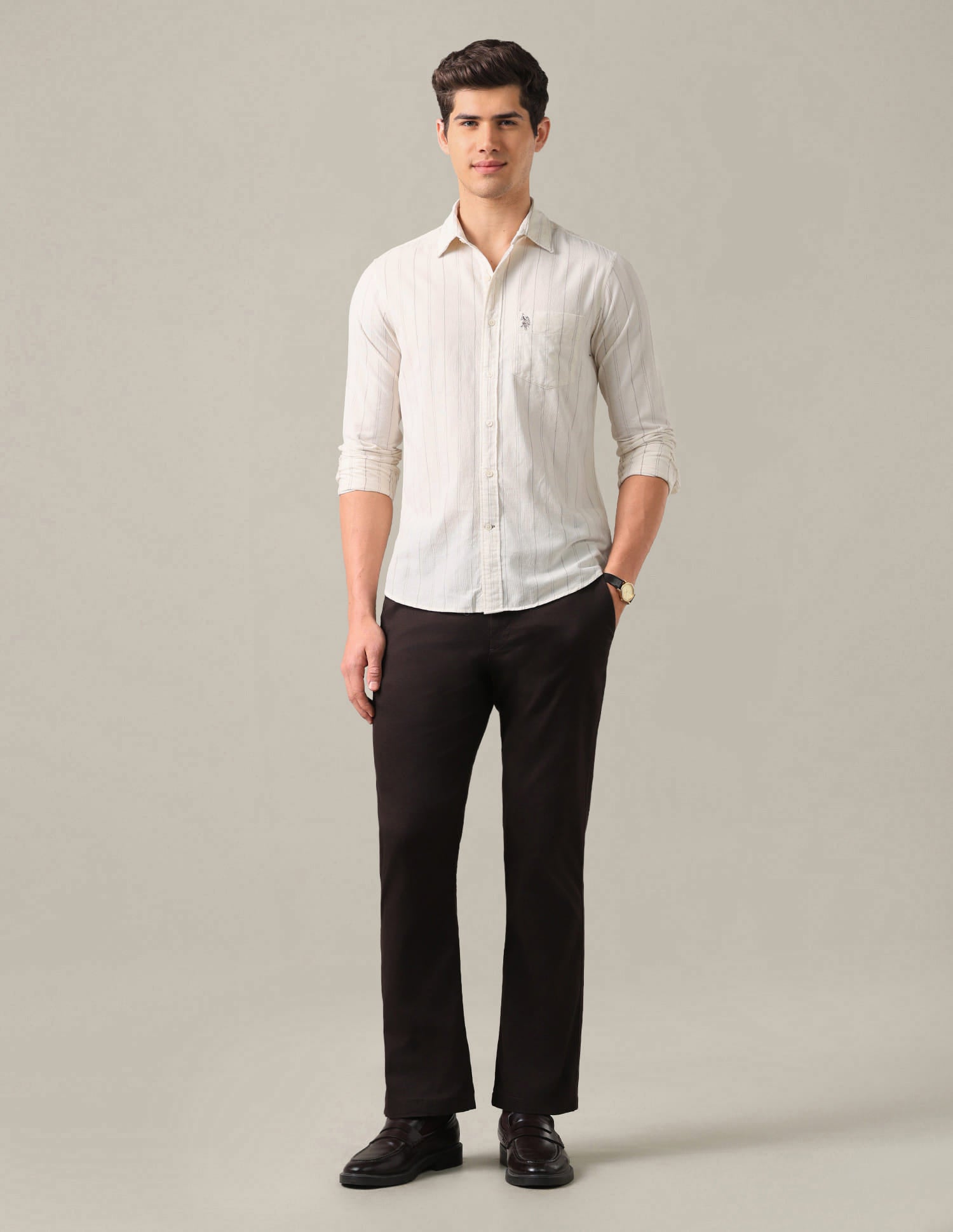 Tailored Fit Corduroy Shirt White - U.S. Polo Assn. India | Large