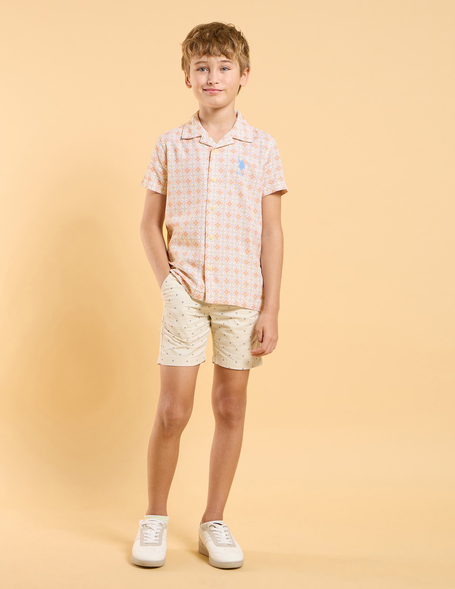 Boys Regular Fit All Over Printed Shirt Beige - U.S. POLO ASSN. | Large