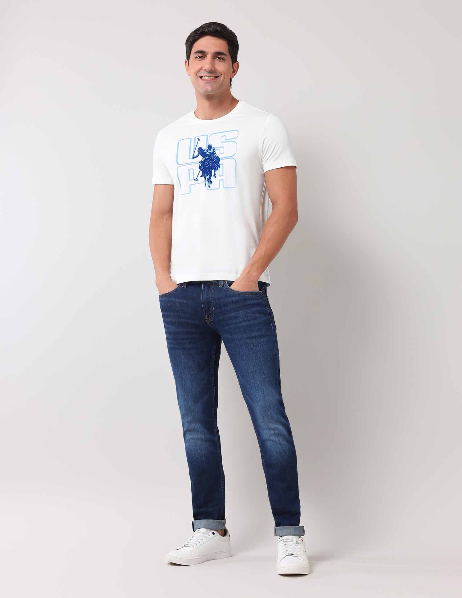 Brand Printed Muscle Fit T-Shirt Ivory - U.S. Polo Assn. India | Large