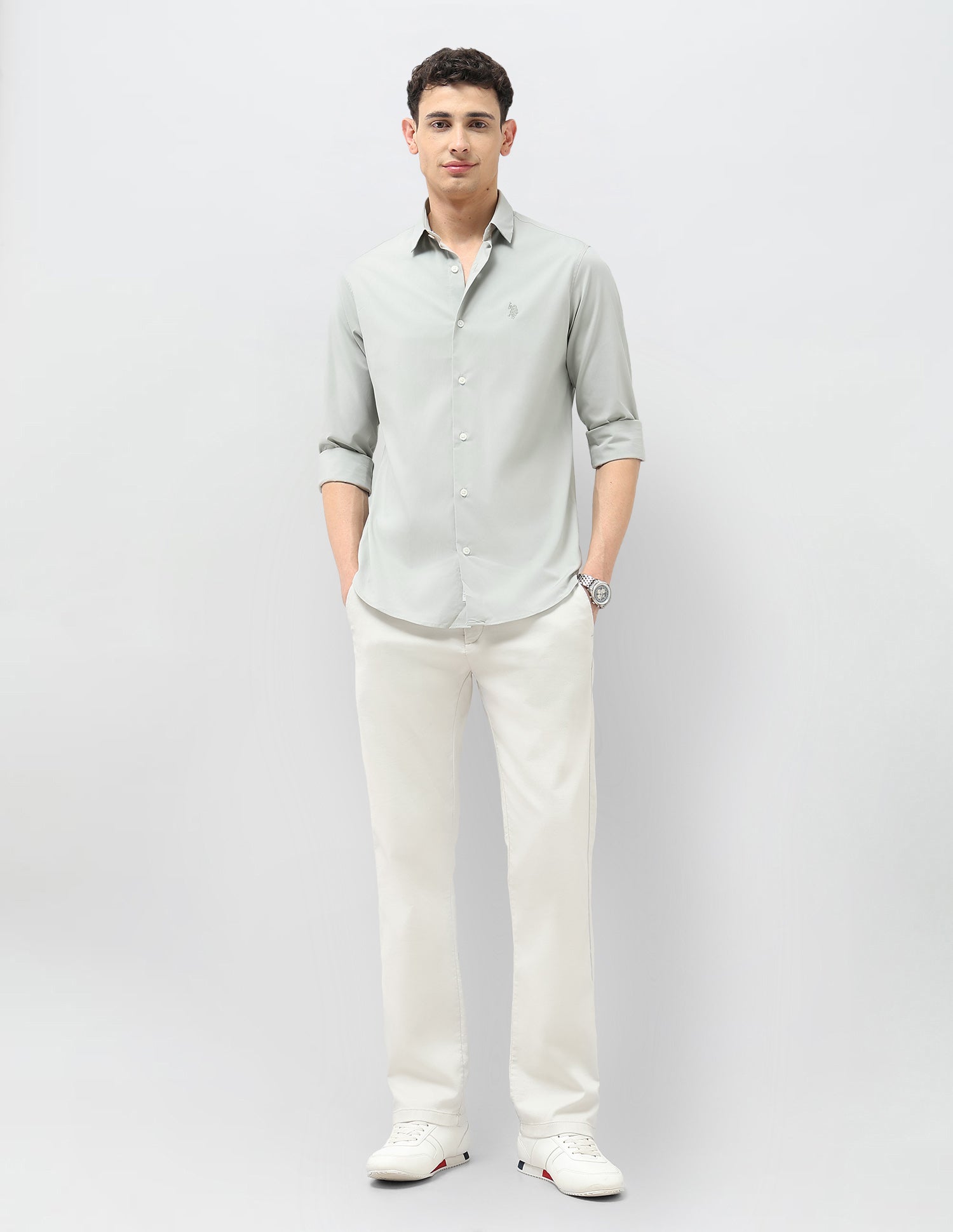 Tailored Fit Solid Shirt Light Green - U.S. POLO ASSN. | Large