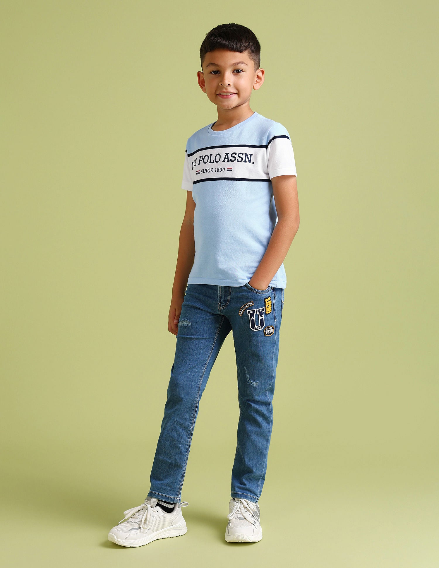 Boys Colour Blocked Cotton T-Shirt Light Blue - U.S. Polo Assn. India | Large