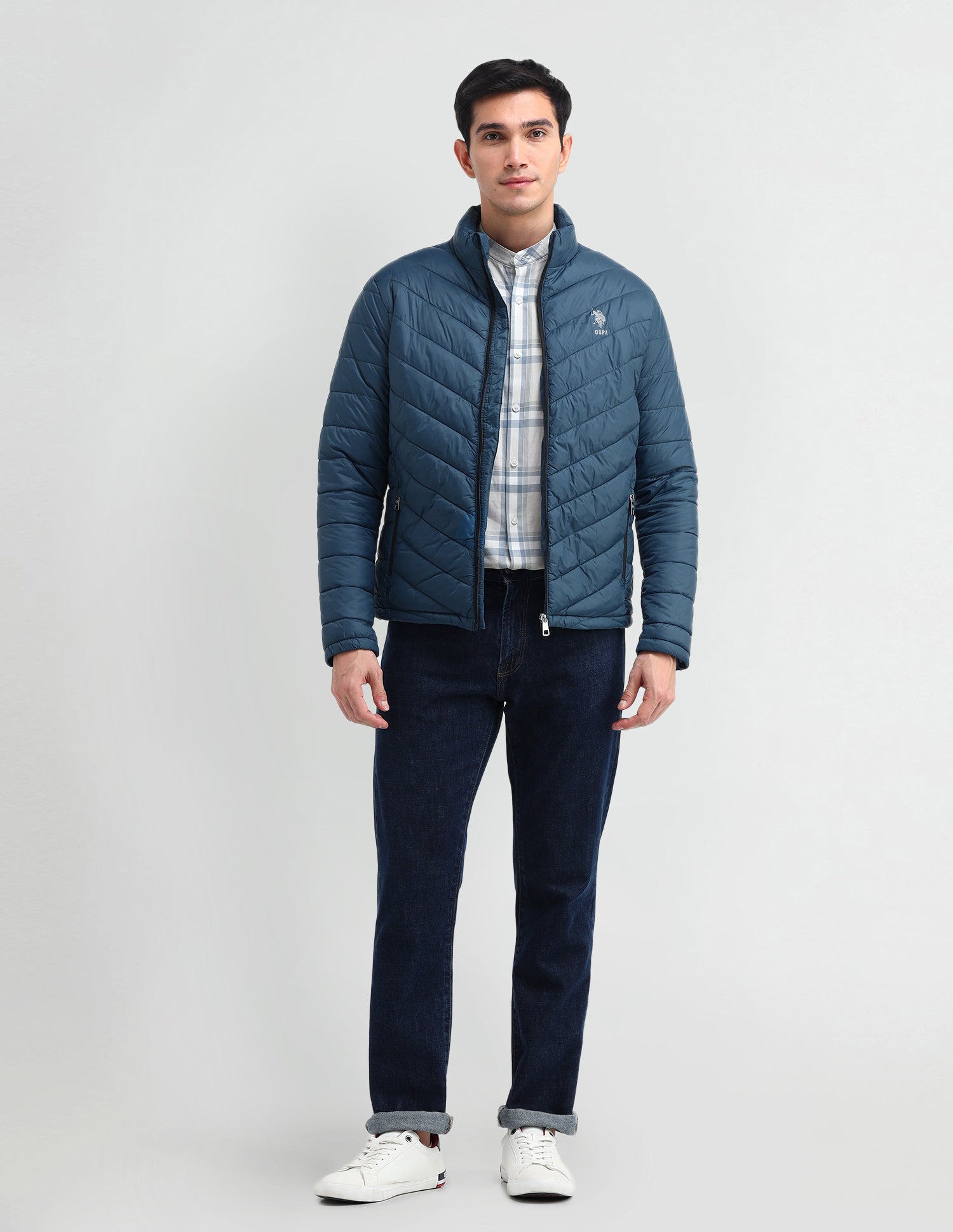 Solid High Neck Jacket Dark Blue - U.S. Polo Assn. India | Large