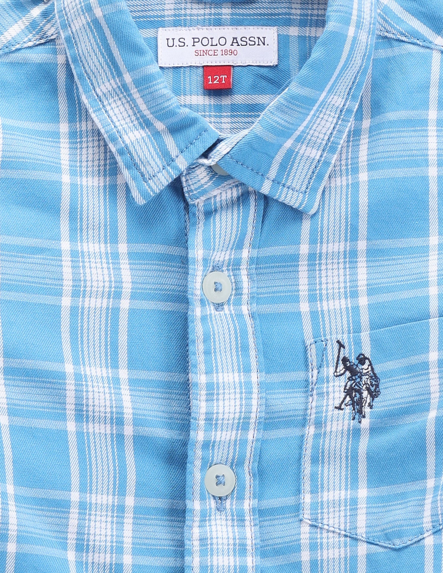 Boys Cutaway Collar Plaid Shirt Light Blue - U.S. POLO ASSN. | Large
