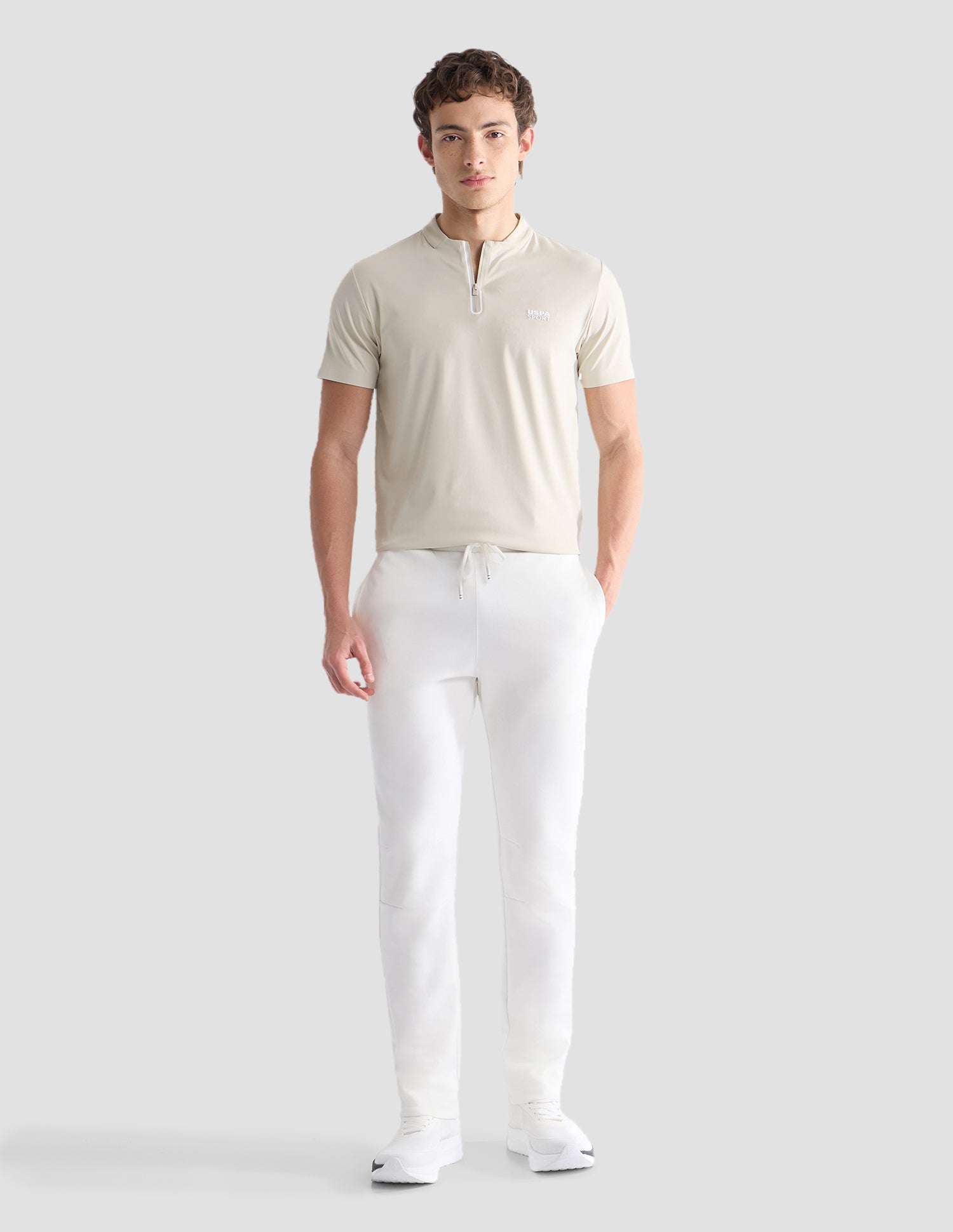 Solid Slim Fit Active Polo Shirt Beige - U.S. Polo Assn. India | Large