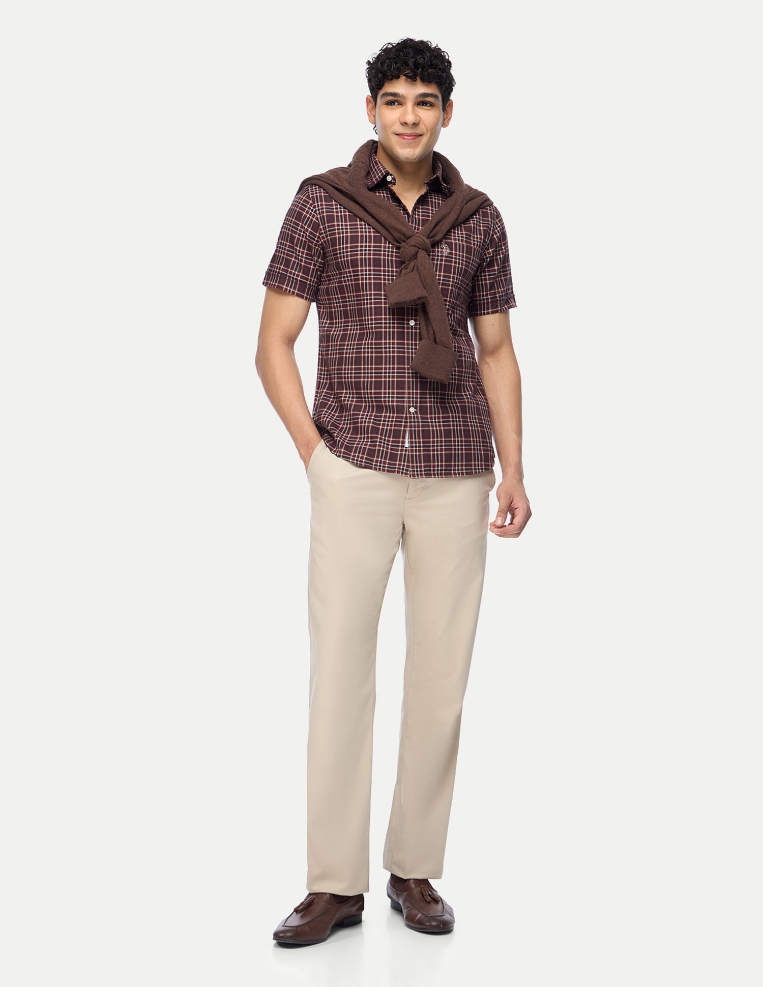 Plaid Checked Tailored Fit Shirt Maroon - U.S. Polo Assn. India | Large