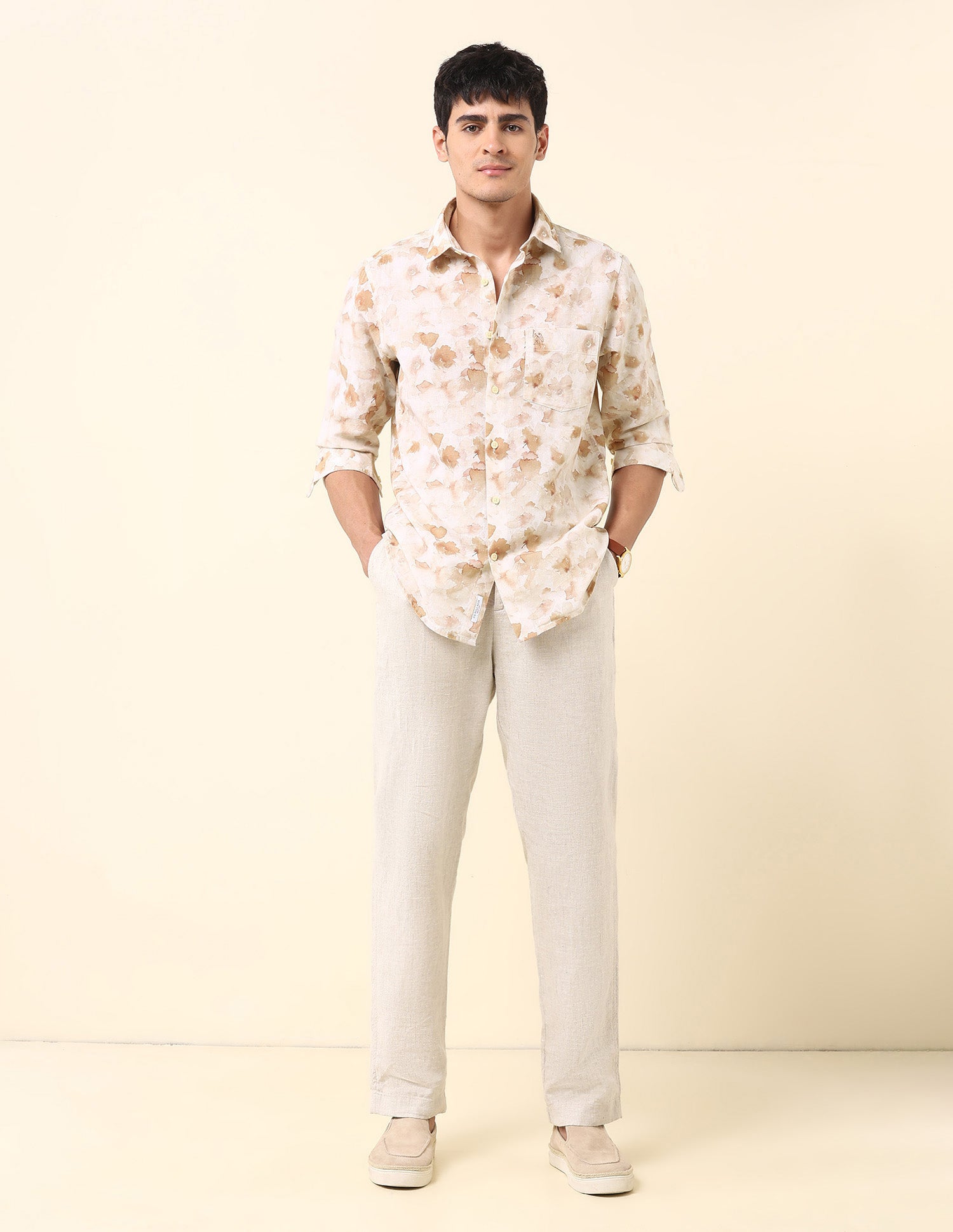 Floral Printed Tailored Fit Shirt Beige - U.S. Polo Assn. India | Large