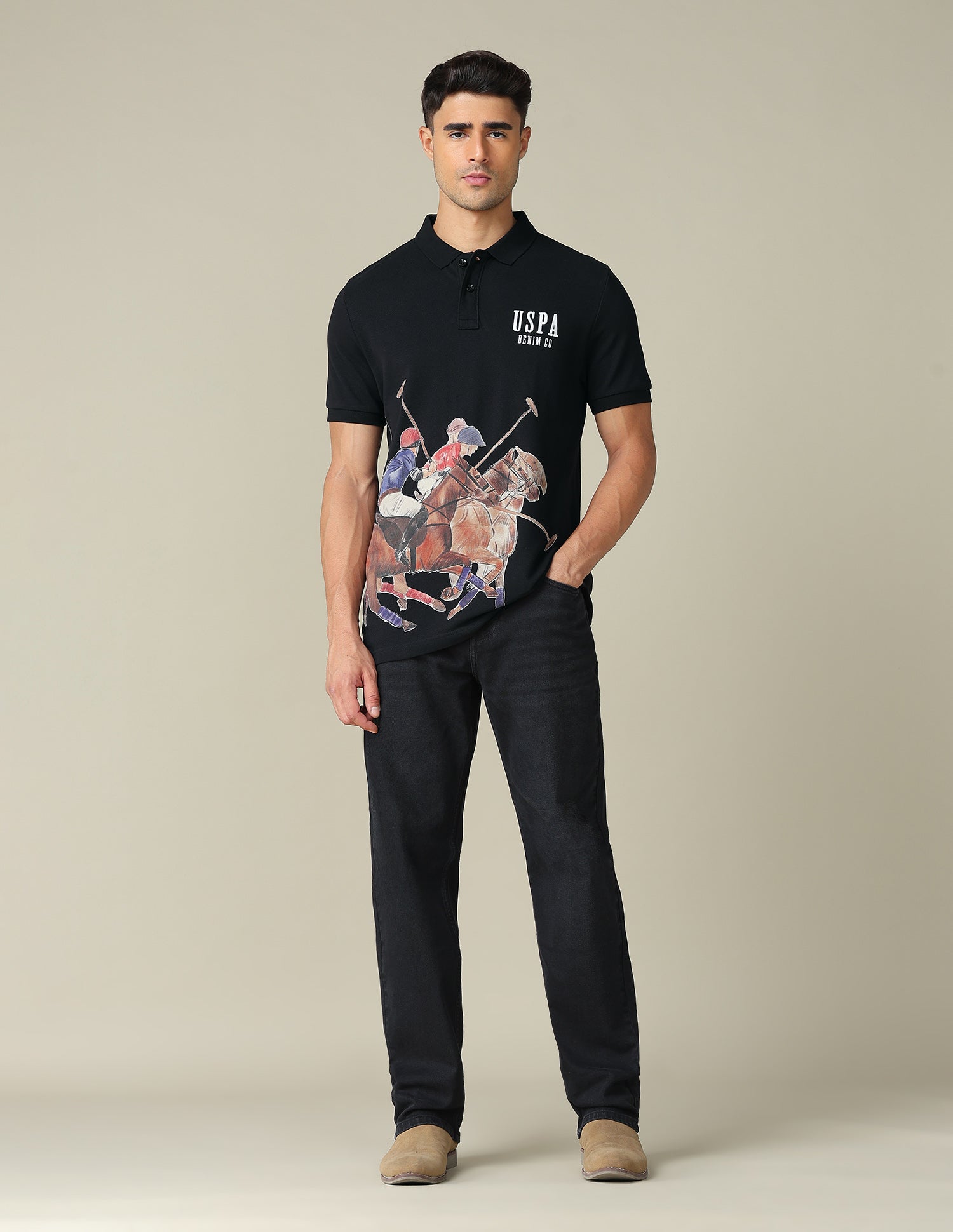 Muscle Fit Graphic Printed Polo Shirt Black - U.S. POLO ASSN. | Large