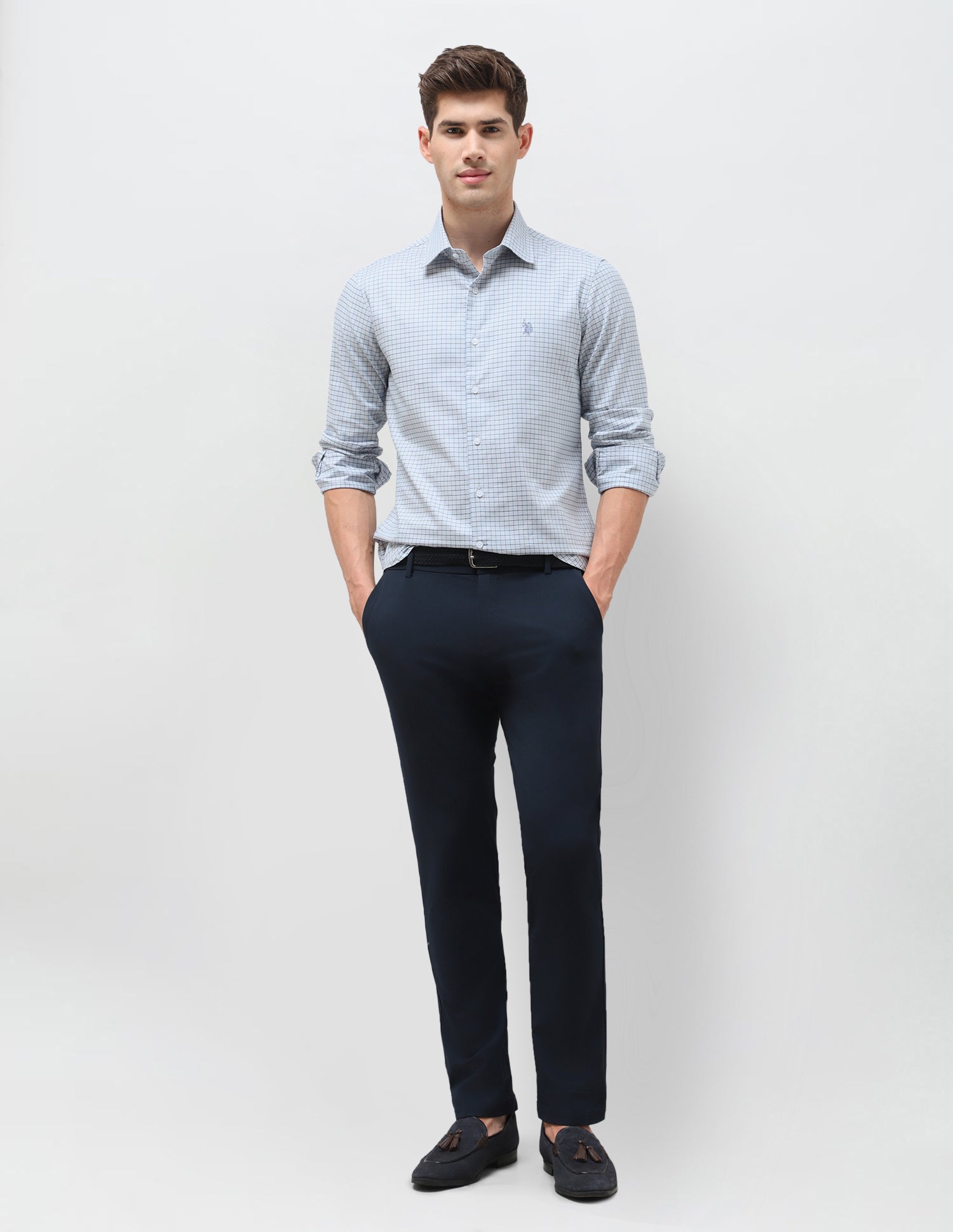 Twill Self Design Graph Checked Shirt Blue - U.S. Polo Assn. India | Large