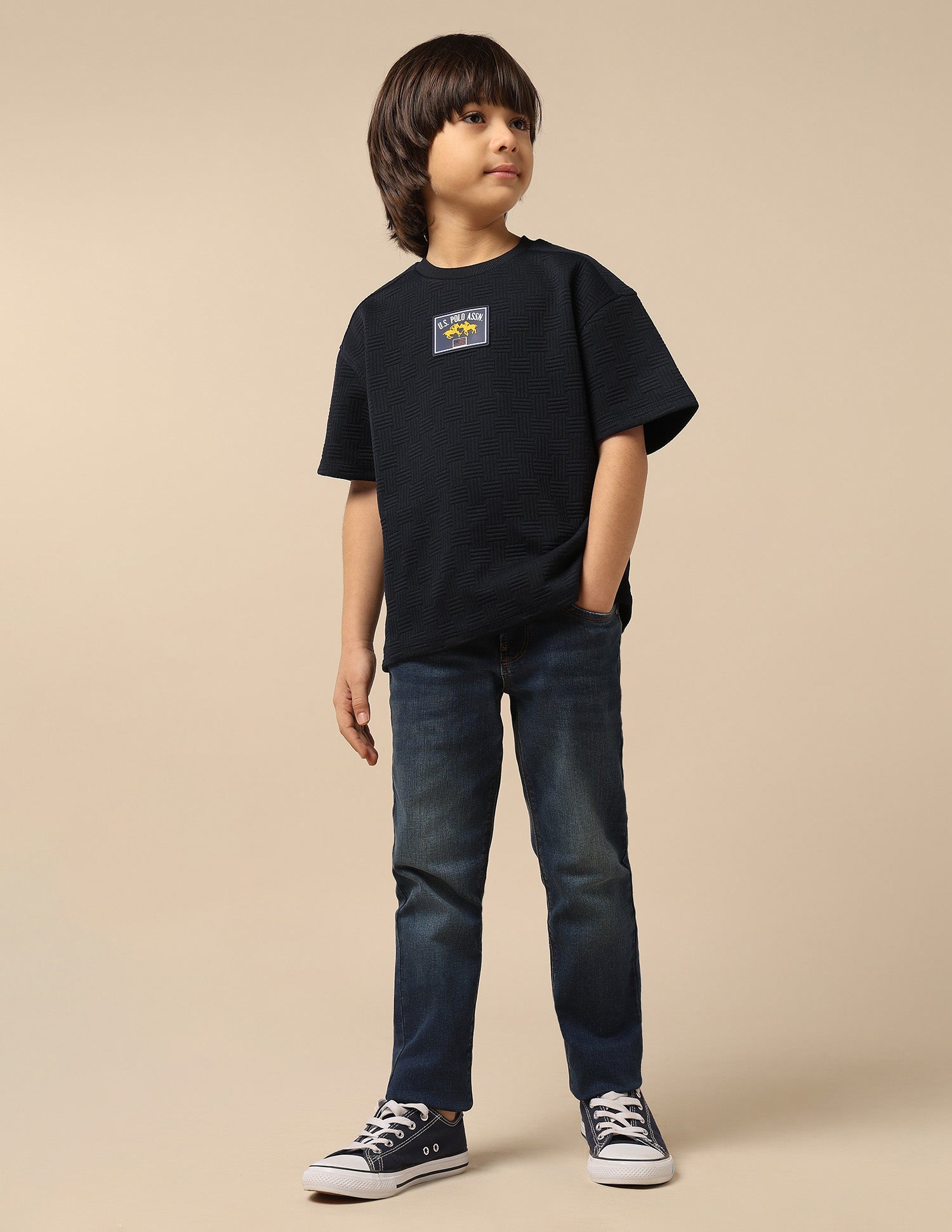 Boys Textured Boxy Fit T-Shirt Navy - U.S. POLO ASSN. | Large