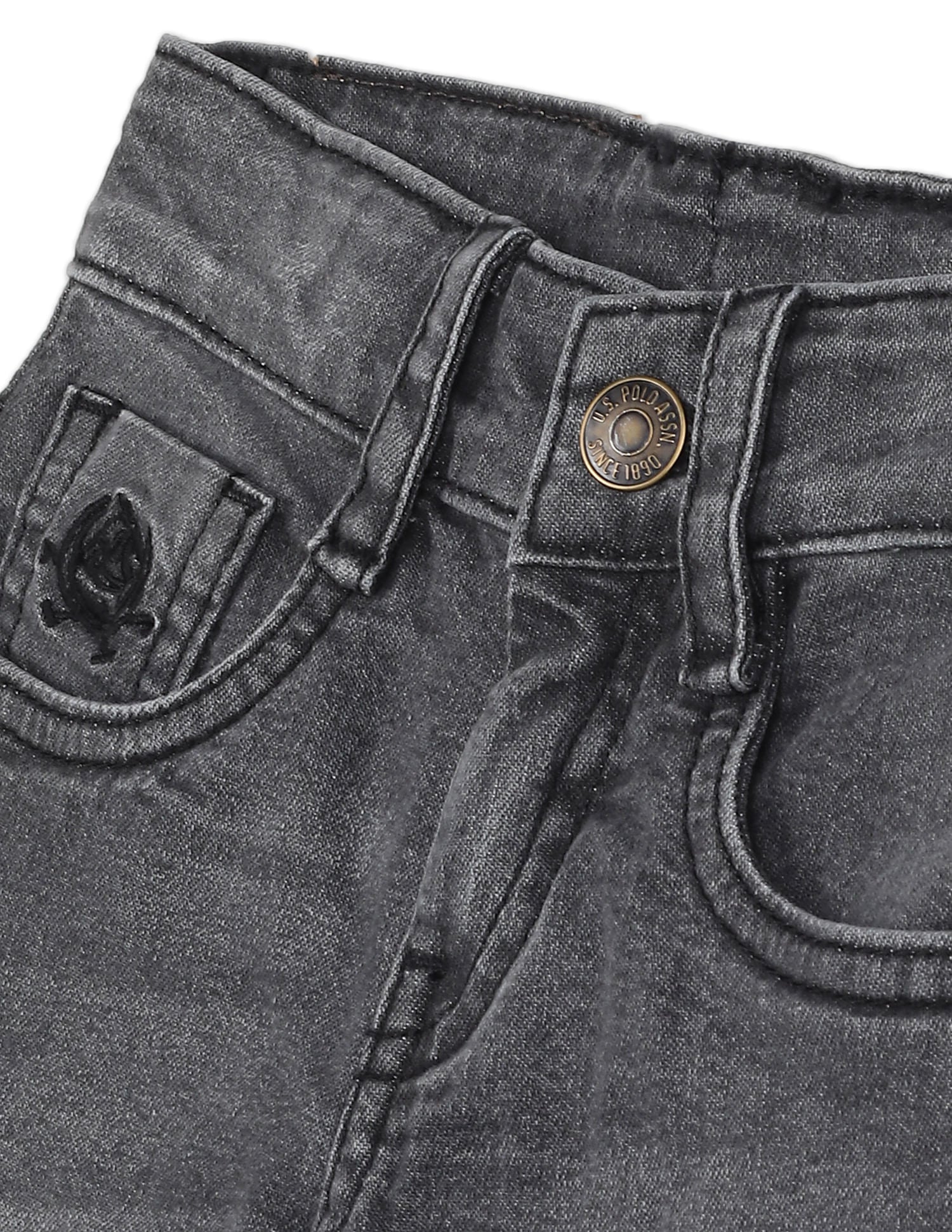 Boys Grey Mid Rise Slim Fit Stone Wash Shorts Grey - U.S. POLO ASSN. | Large