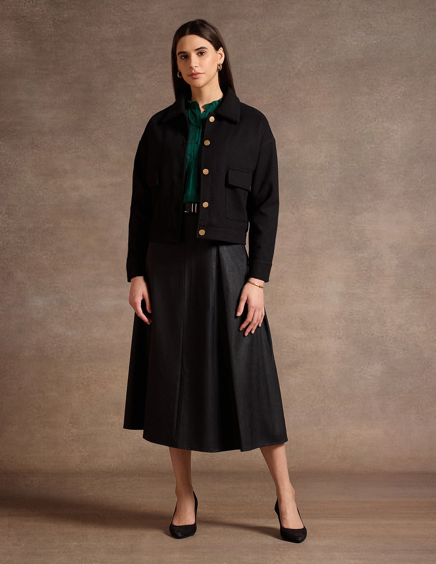 Crop Boxy Fit Felt Jacket Black - U.S. POLO ASSN. | Large