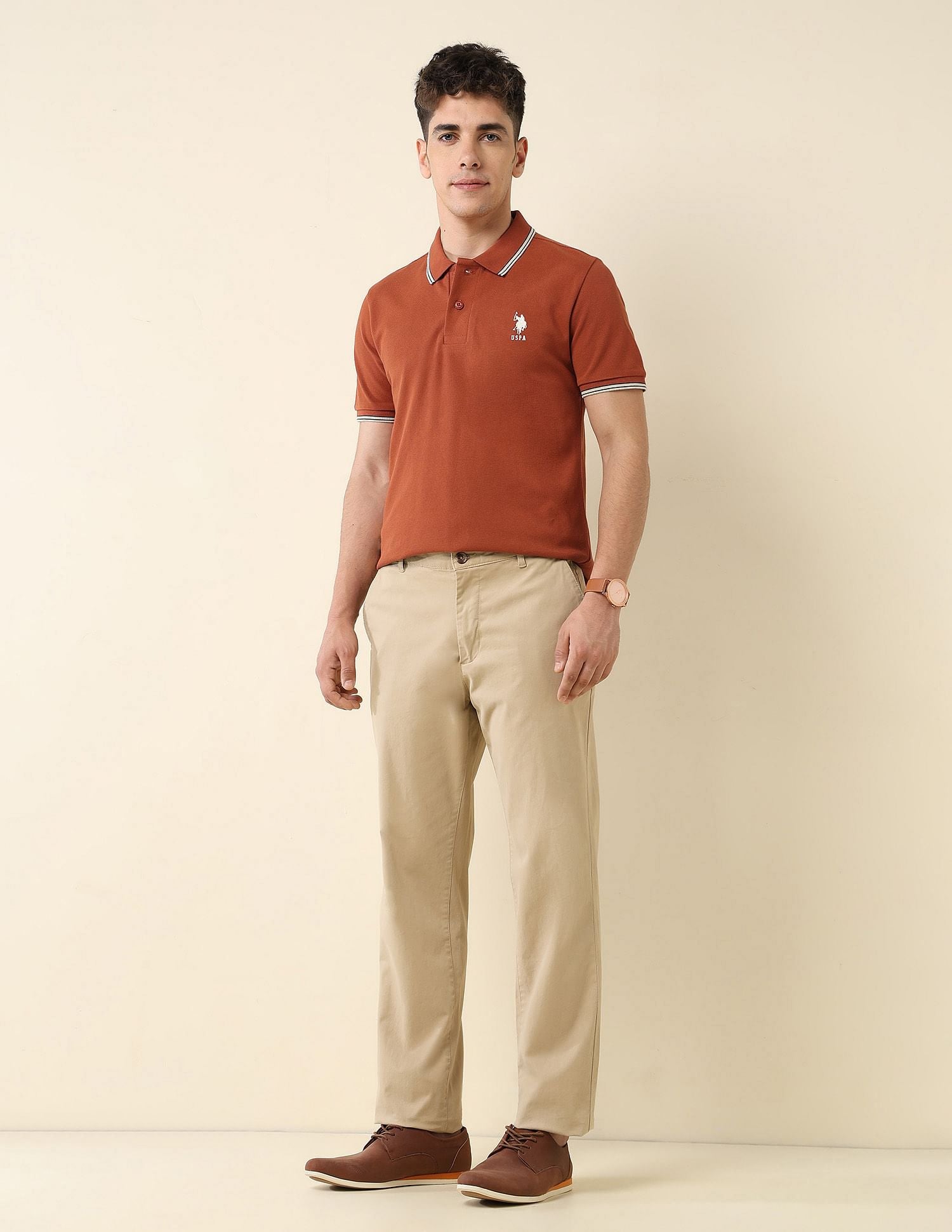 Solid Slim Fit Polo Shirt Rust - U.S. Polo Assn. India | Large