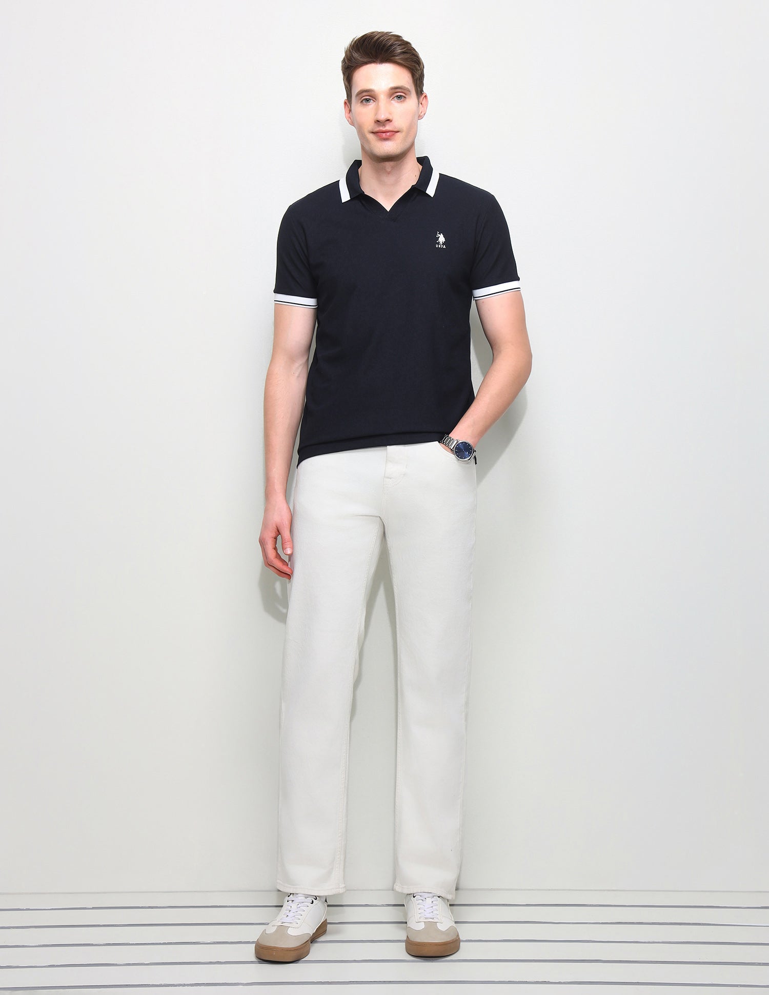 Solid Slim Fit Polo Shirt Navy - U.S. Polo Assn. India | Large