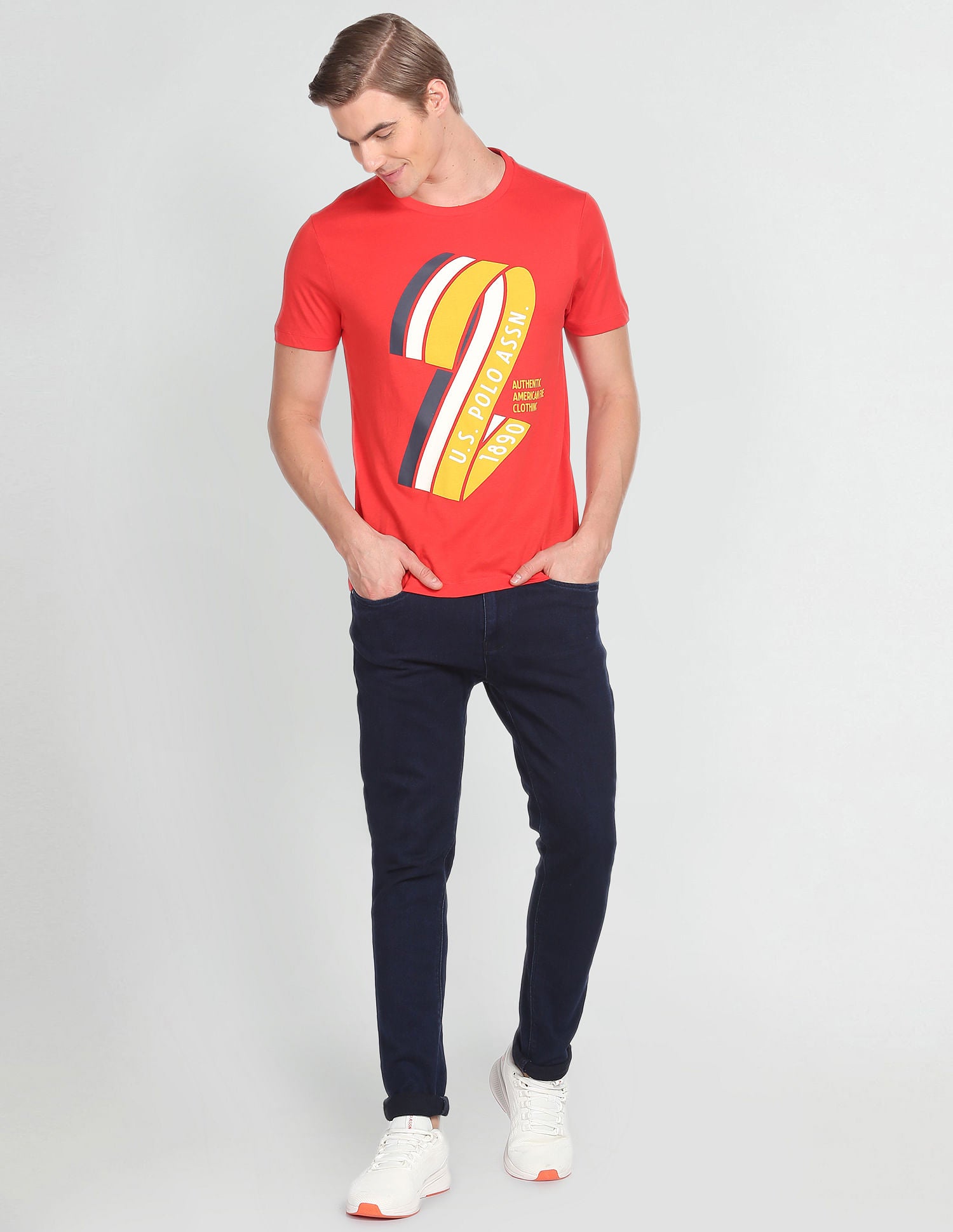 Crew Neck Cotton T-Shirt Red - U.S. Polo Assn. India | Large