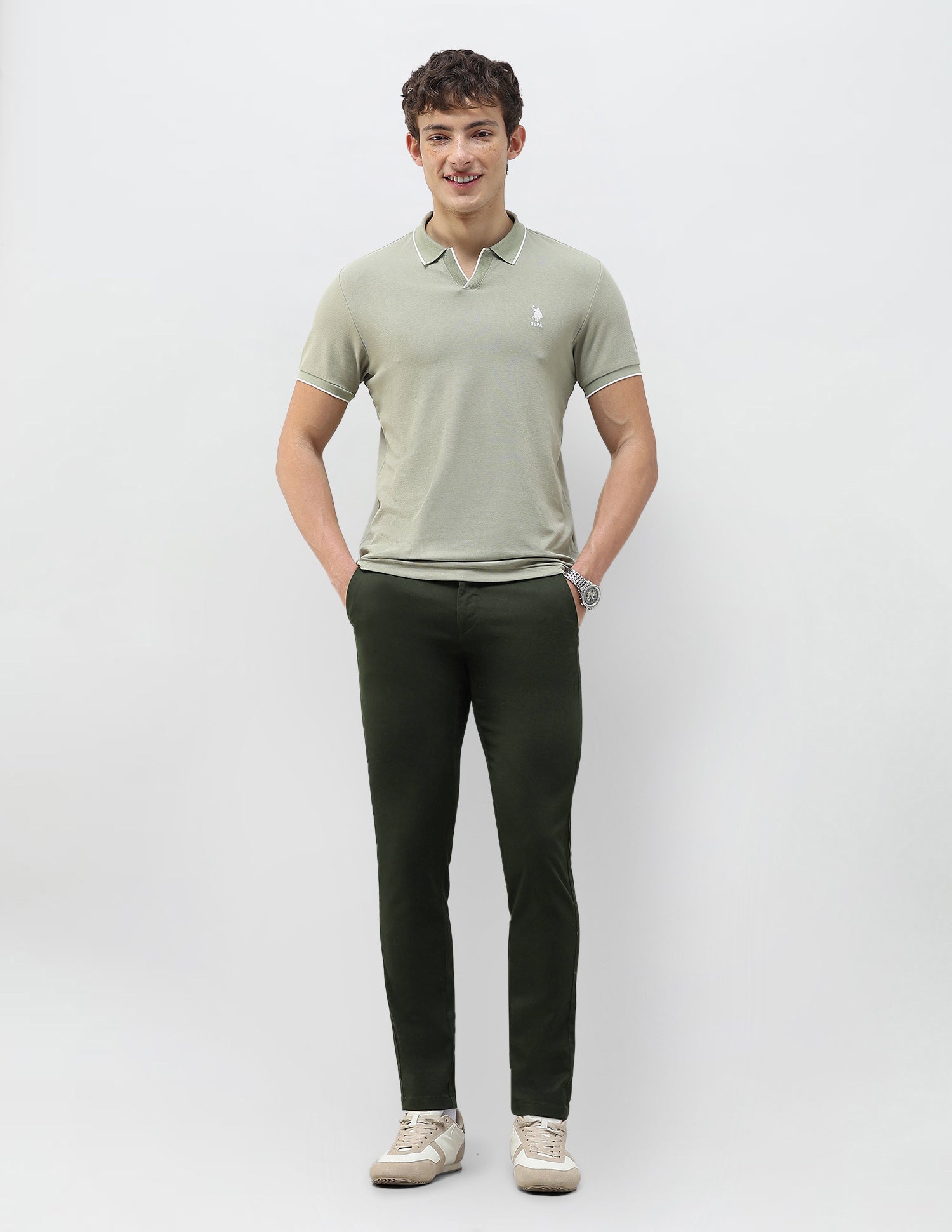 Super Slim Fit Twill Trousers Dark Olive - U.S. Polo Assn. India | Large