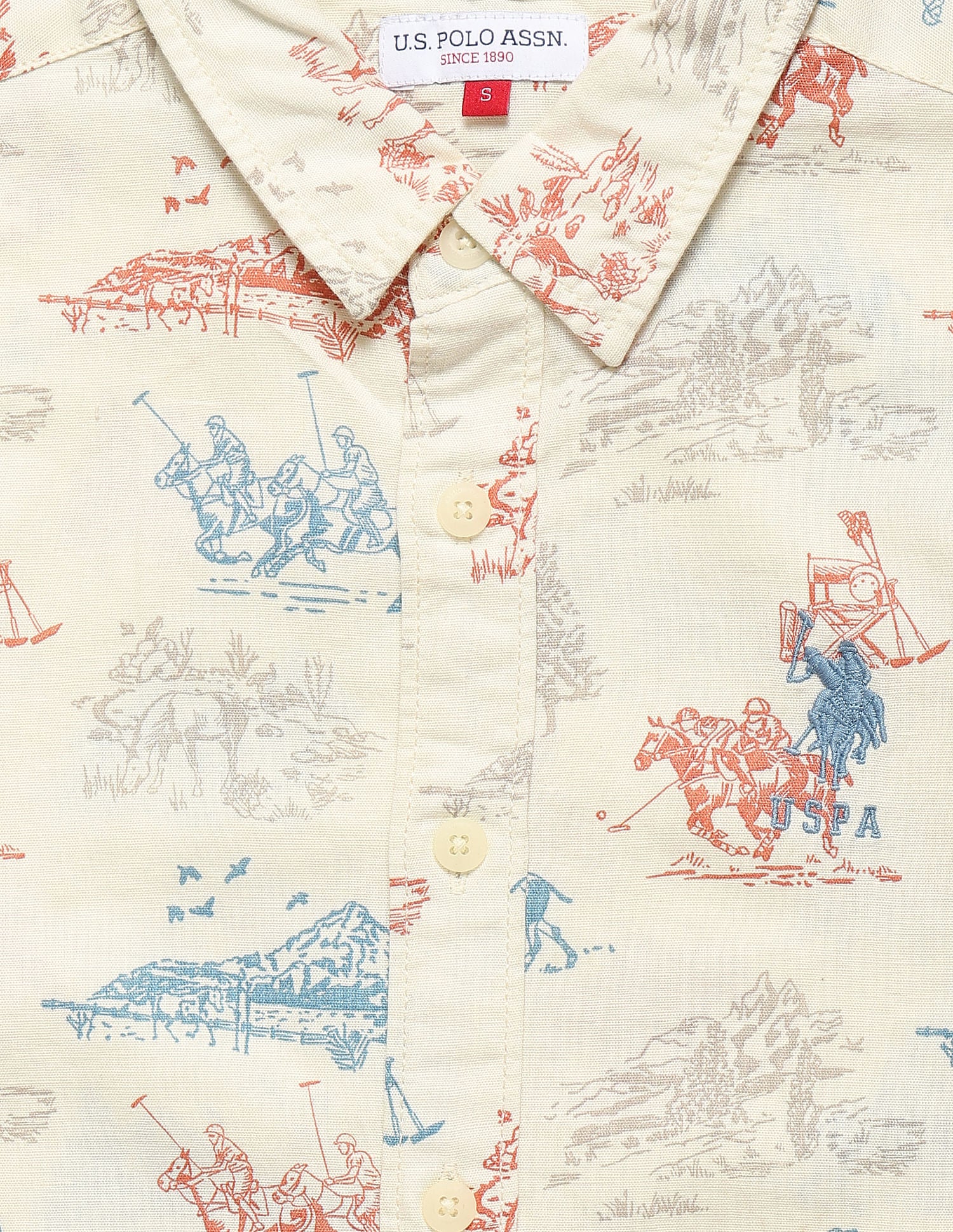 All Over Print Cotton Shirt Off White - U.S. POLO ASSN. | Large