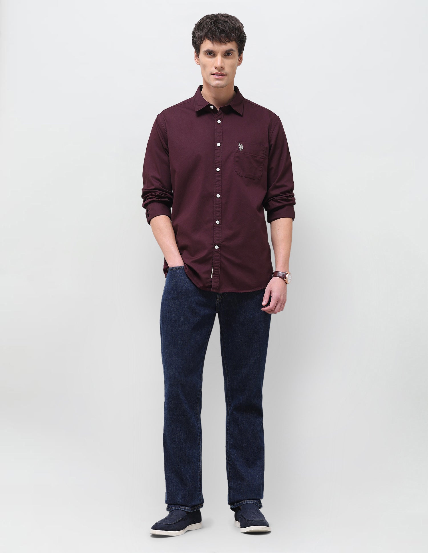 Twill Solid Shirt Burgundy - U.S. Polo Assn. India | Large
