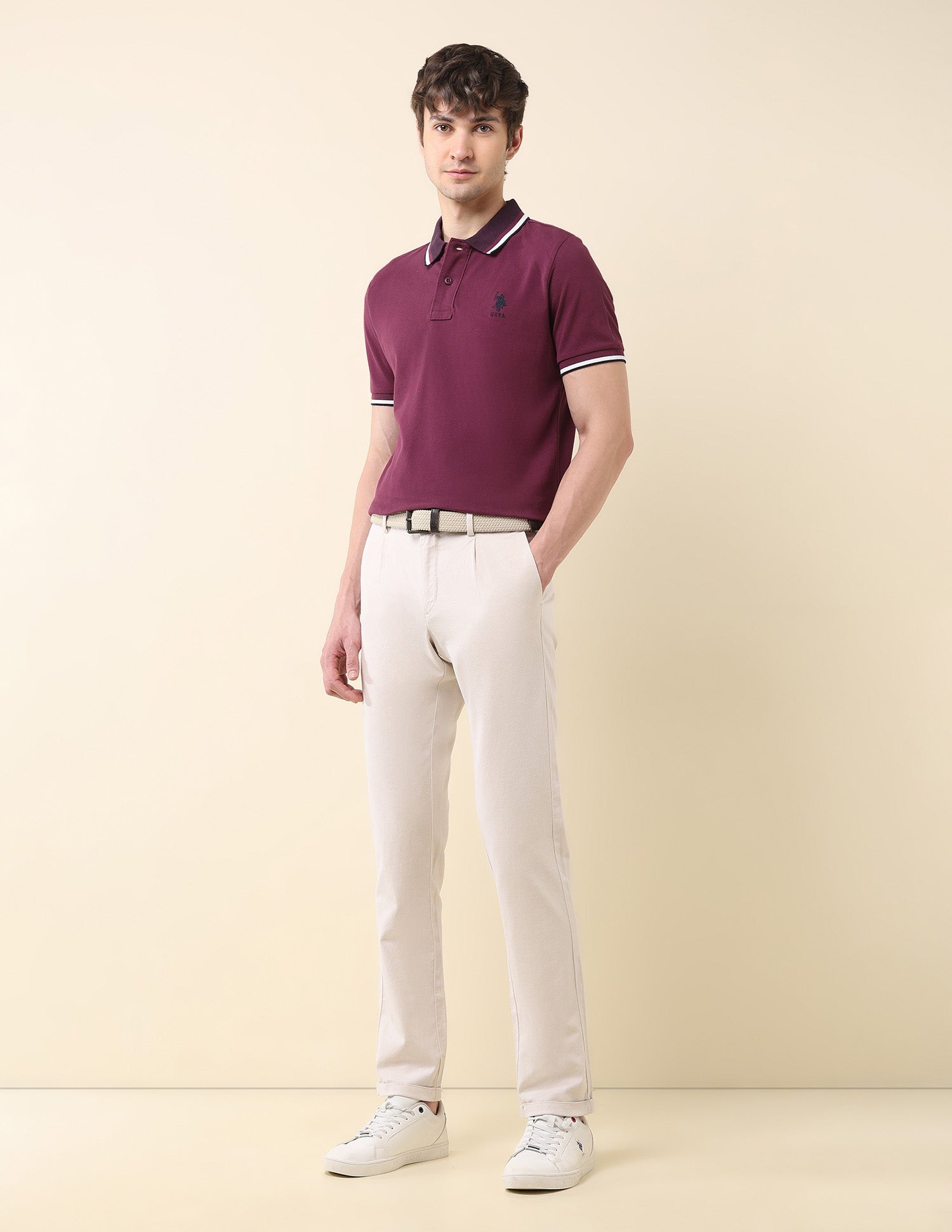 Mid Rise Denver Slim Fit Trousers Beige - U.S. Polo Assn. India | Large