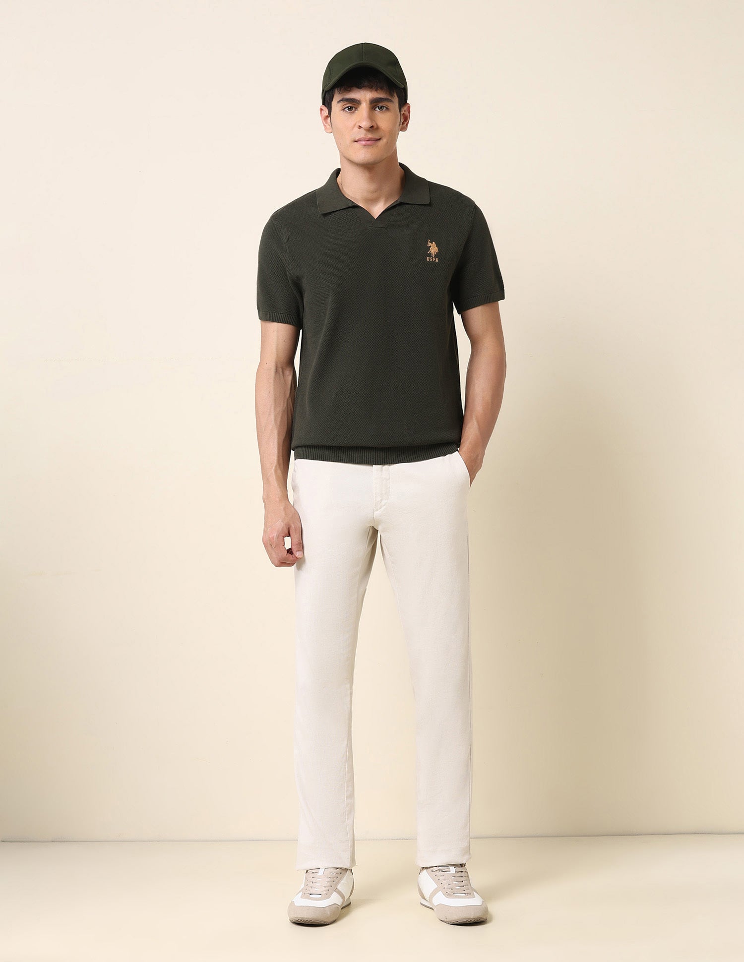 Slim Fit Monochrome Polo Shirt Olive - U.S. Polo Assn. India | Large
