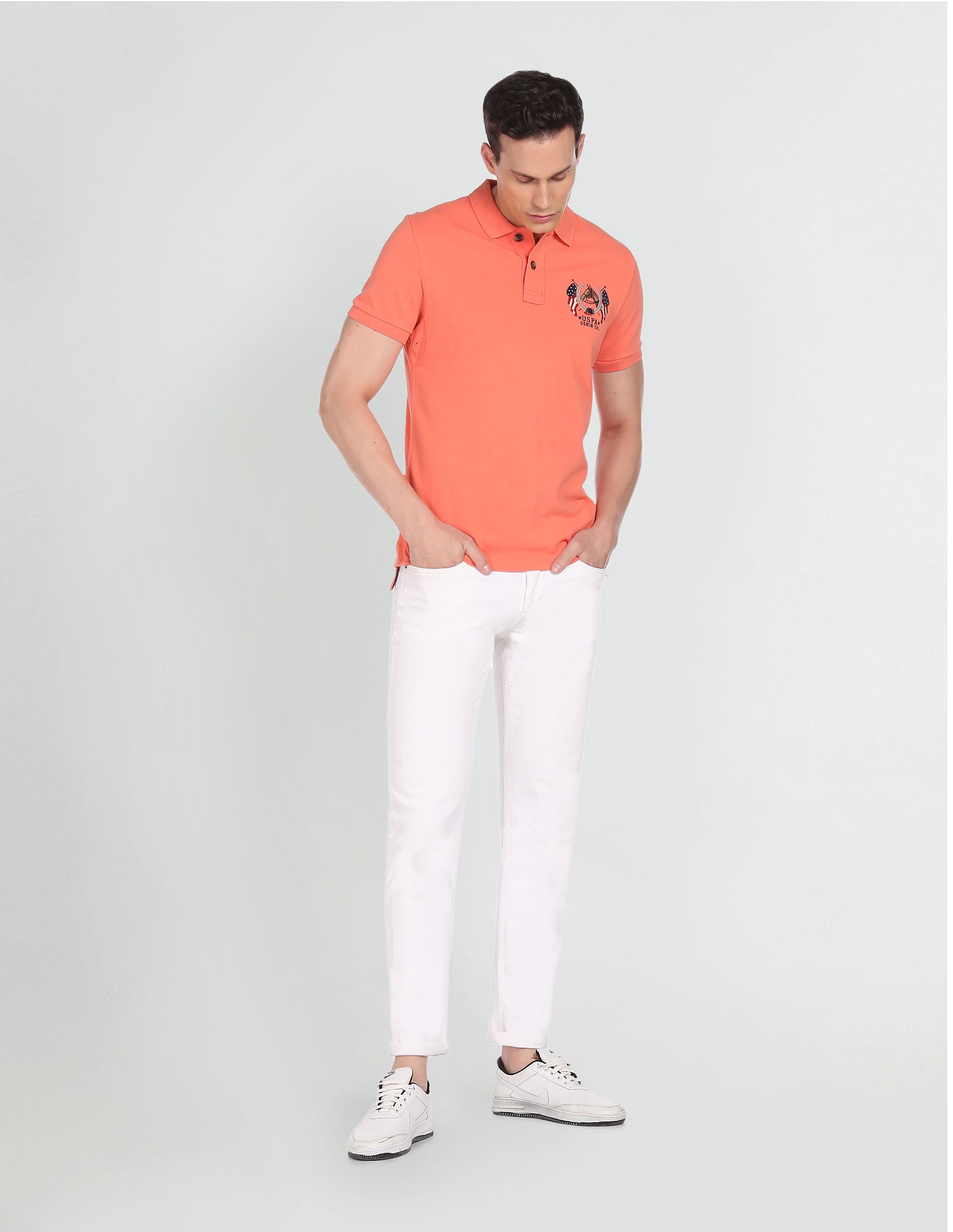 Cotton Solid Polo Shirt Peach - U.S. POLO ASSN. | Large